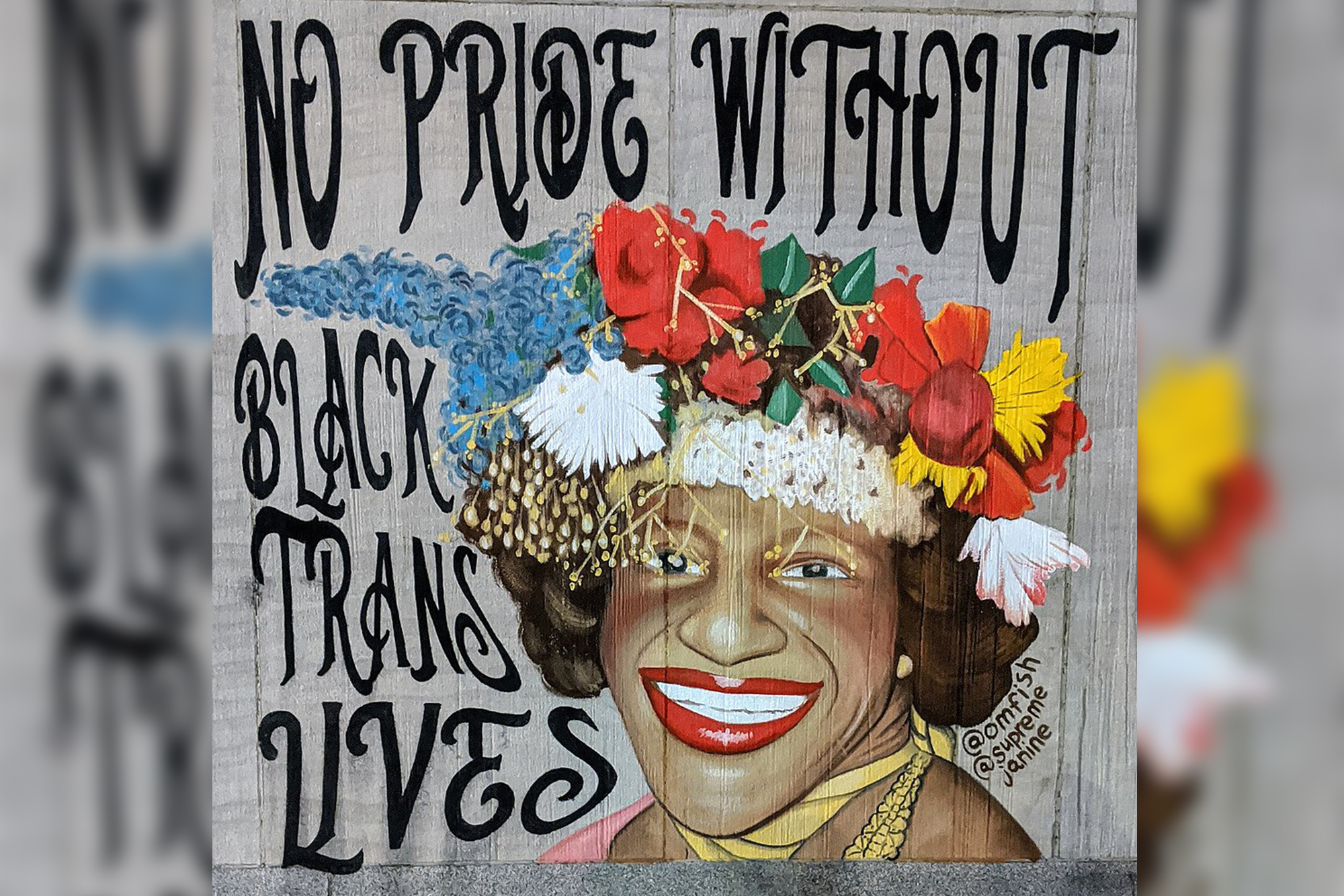 An image of a Black woman with a flower crown. Text reads "no pride without Black trans lives"