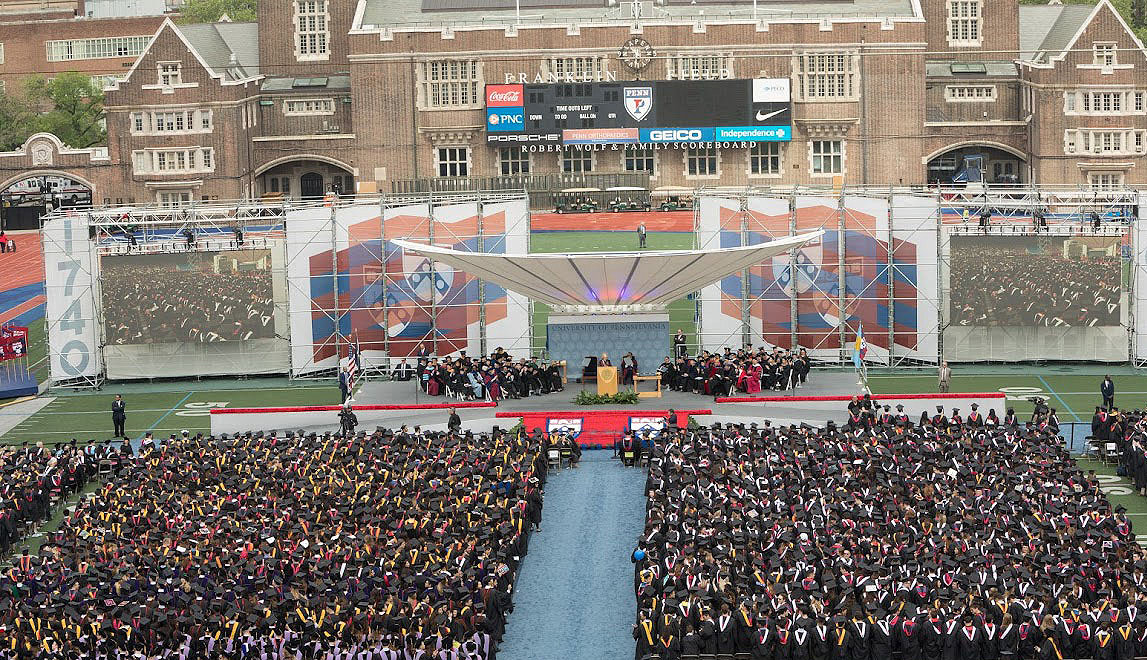 Aerial view of Commencement at Franklin Field.