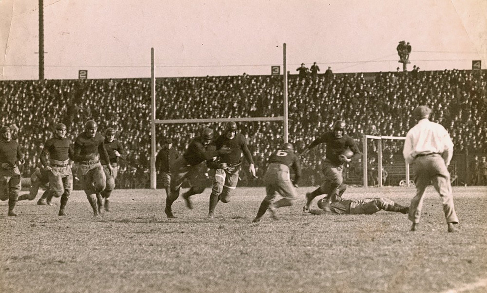 The Penn football team versus an unidentified team at Franklin Field circa 1915.
