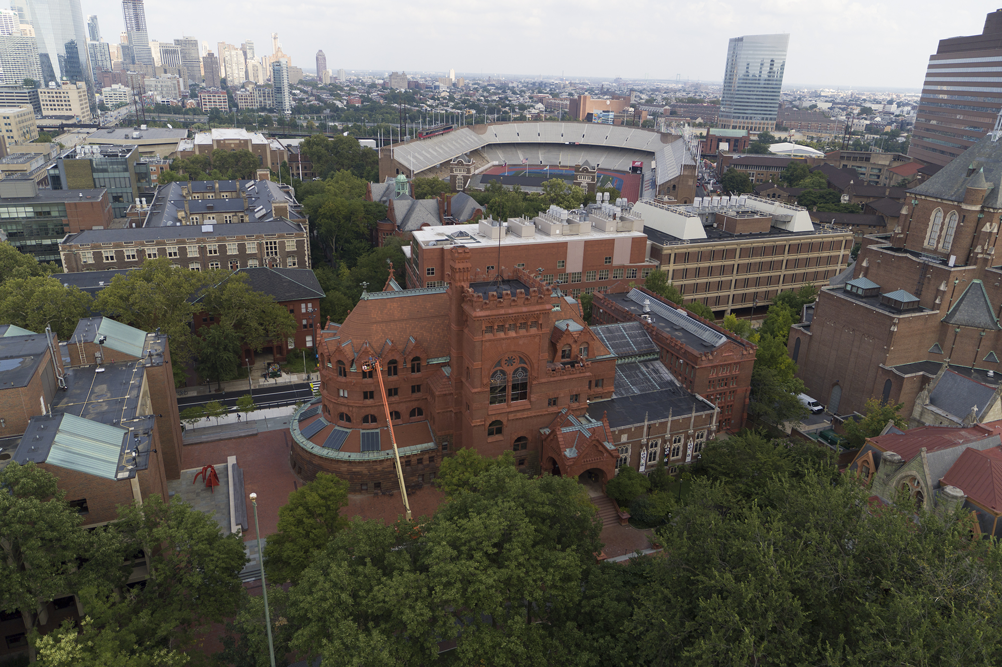 Aerial view of Philadelphia, Pennsylvania, with a focus on