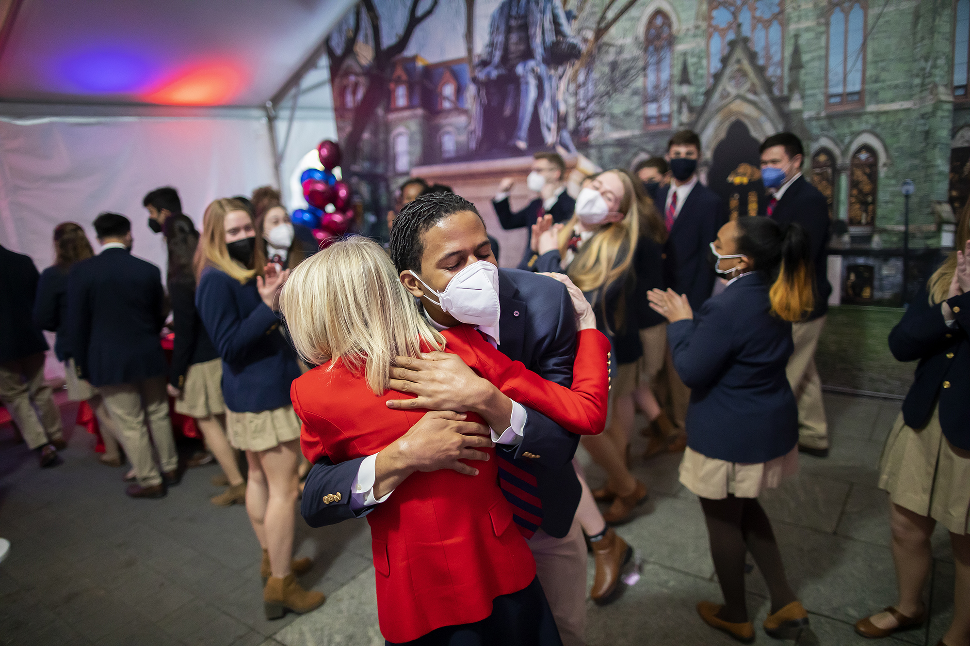 Penn President Amy Gutmann hugging someone at her farewell party.
