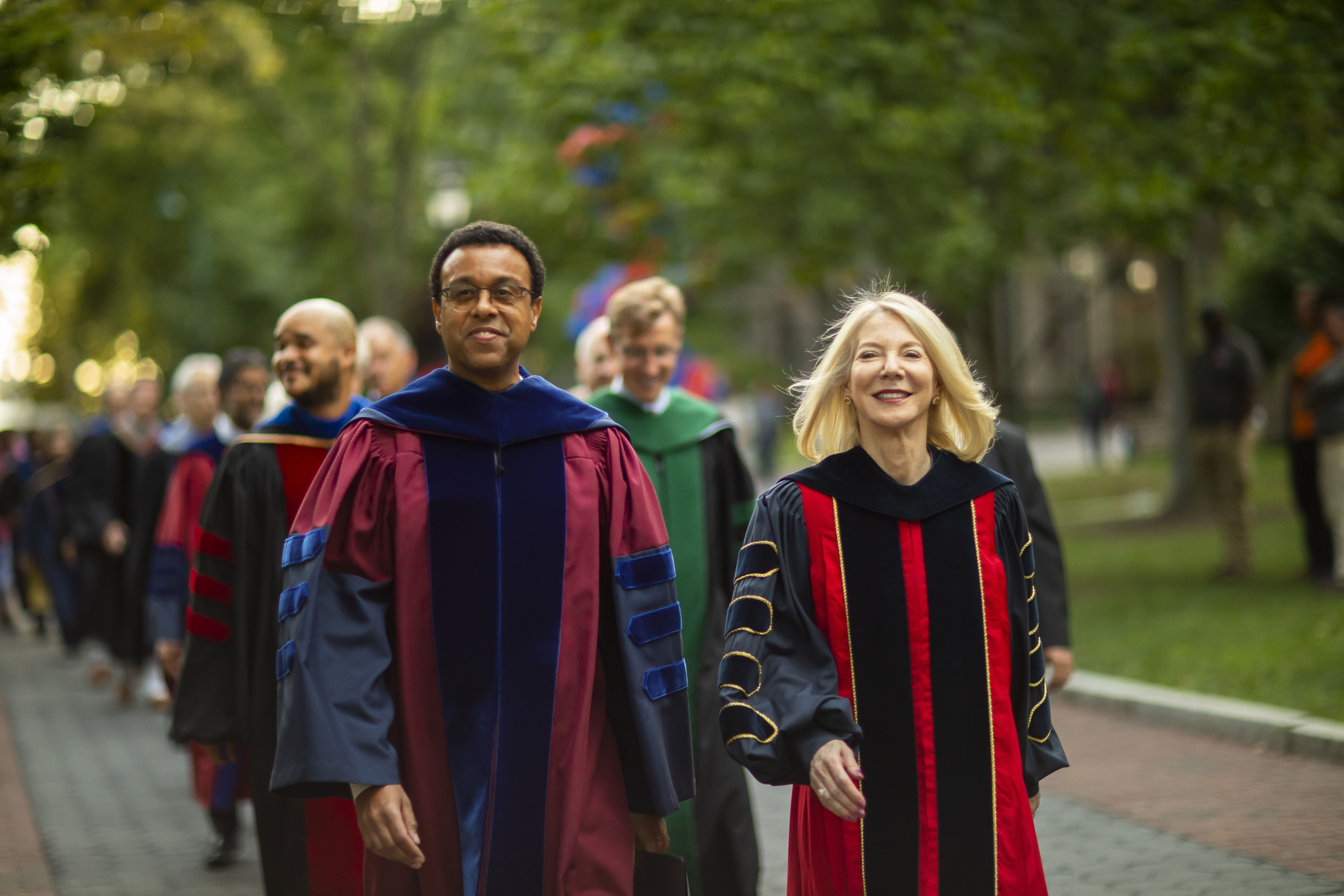 Pritchett and Gutmann walk down Locust Walk