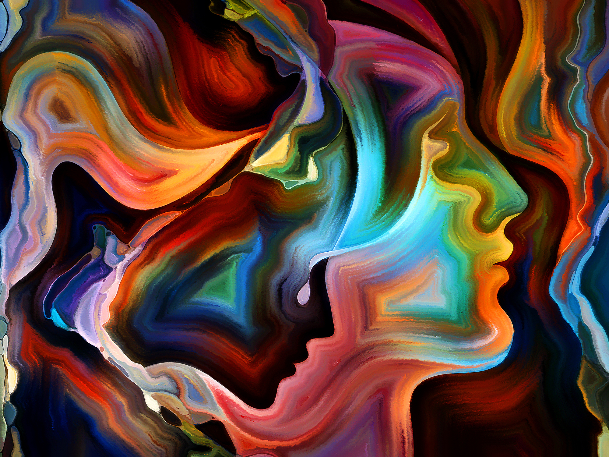swirly painting of faces and heads