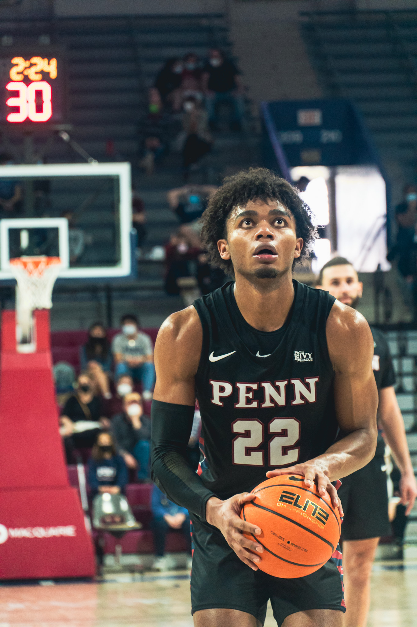 Lucas Monroe, wearing a jersey that says "Penn 22," focuses on a shot