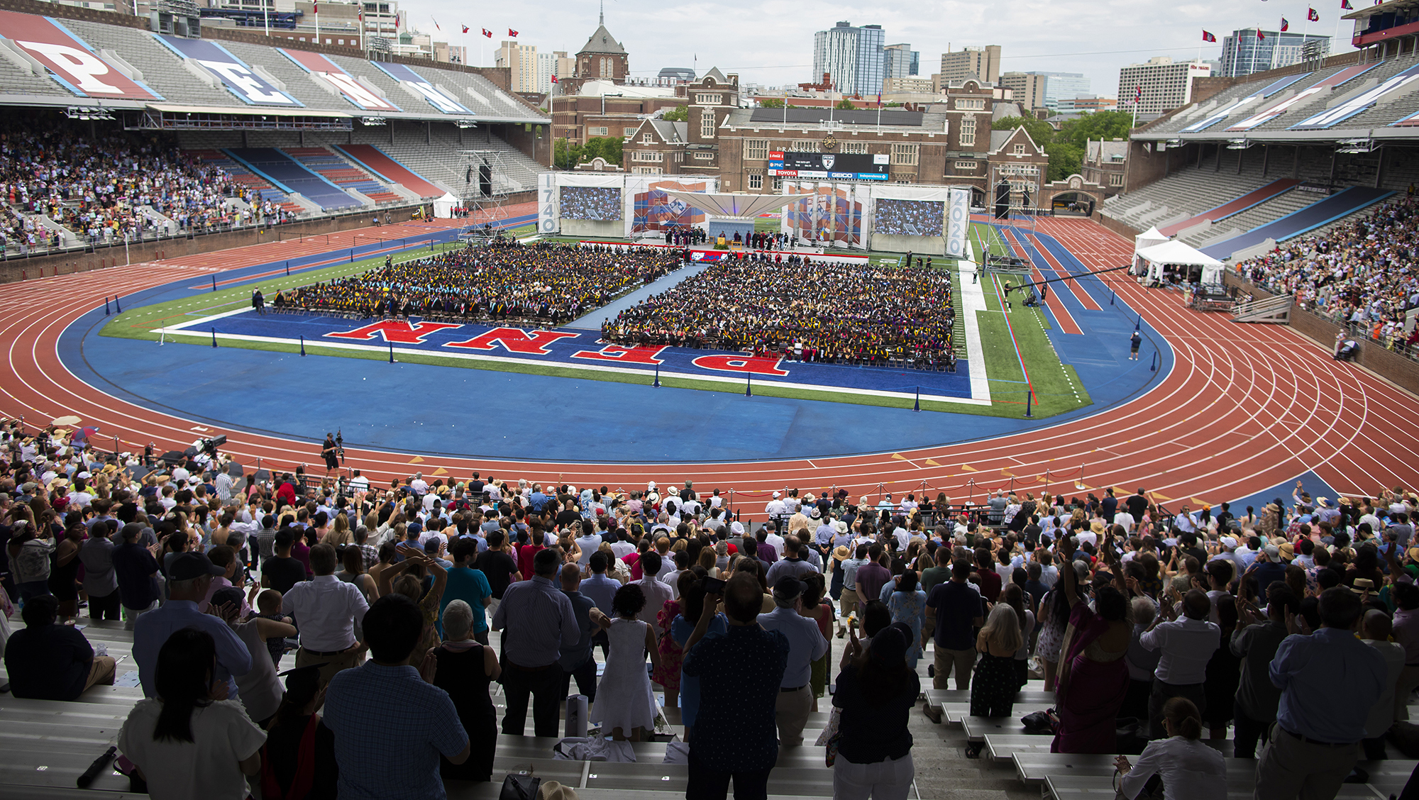 aerial view of franklin field during commencement 2020