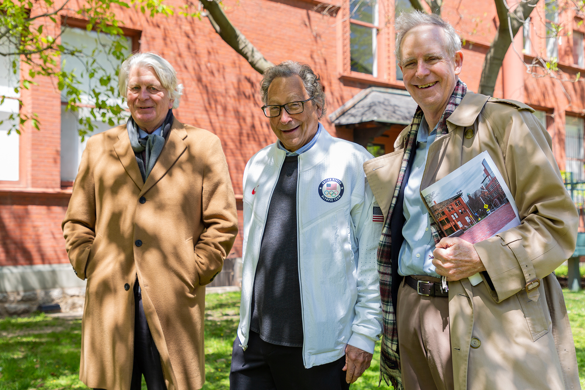 Dean Frederick Steiner, Stuart Weitzman and Stephen Kieran standing outside on Penn’s campus.