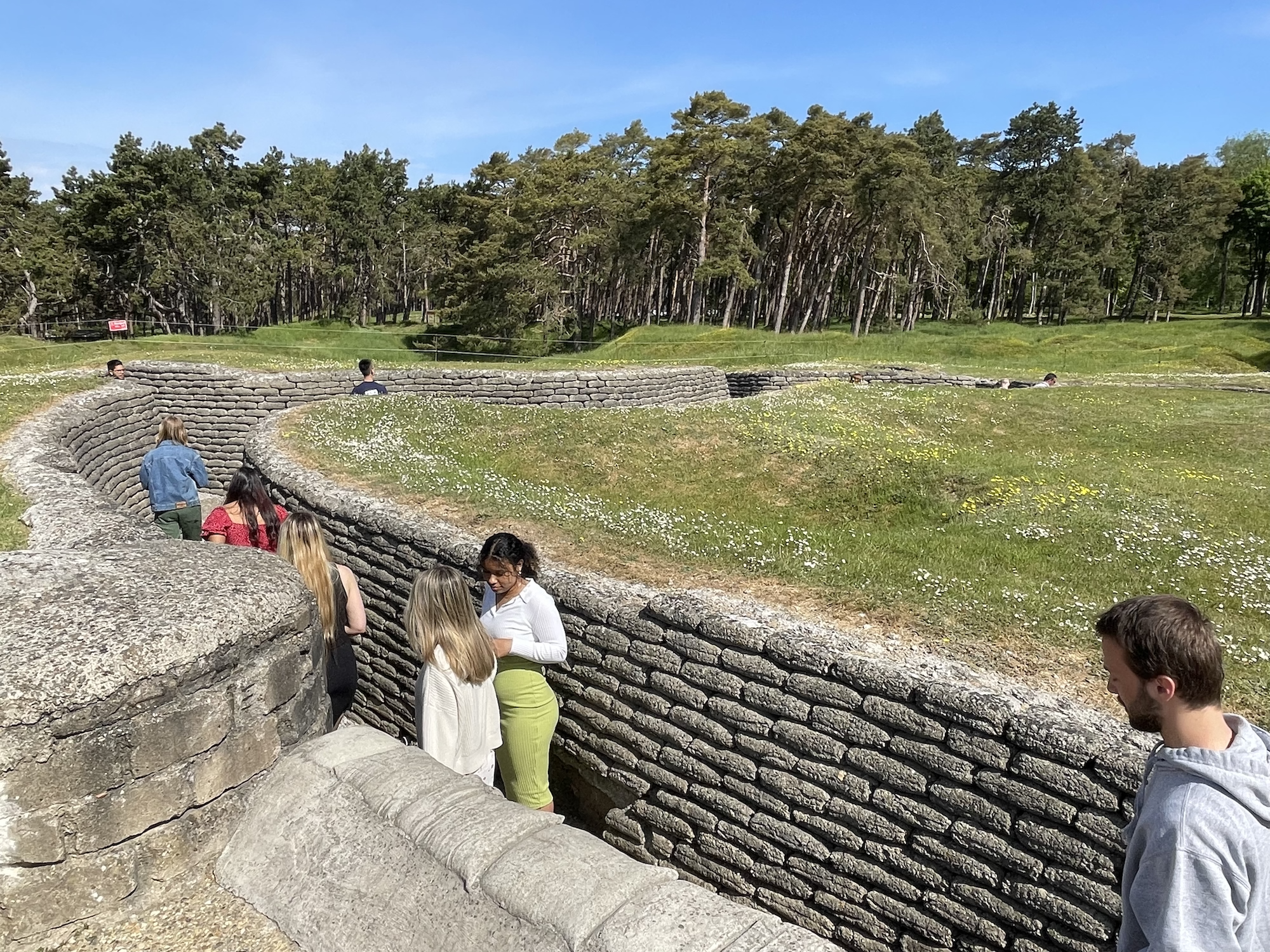 Students tour trenches as part of a tour of Vimy Ridge Battlefield in Northern France