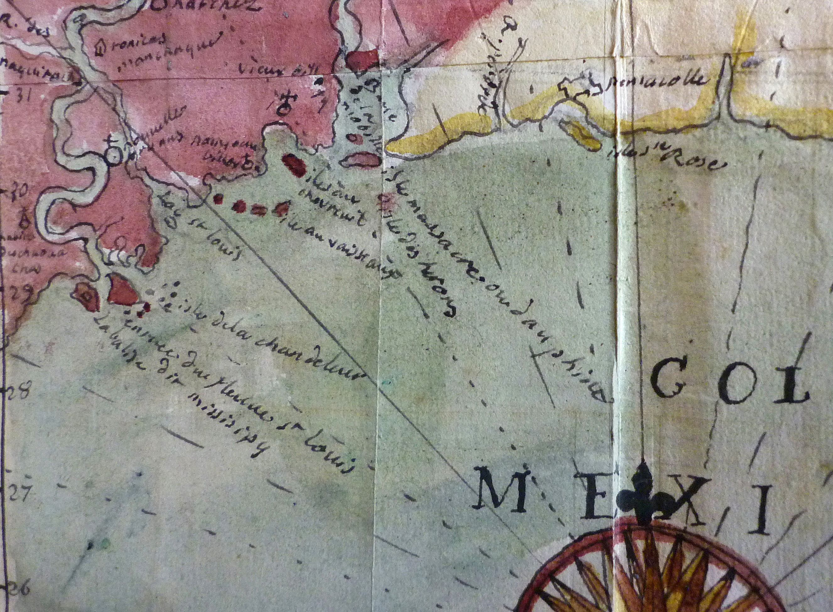 antique handwritten map of the Gulf Coast 