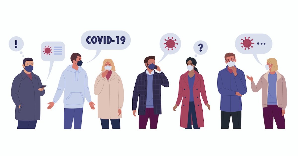 Illustration of people talking about the coronavirus pandemic