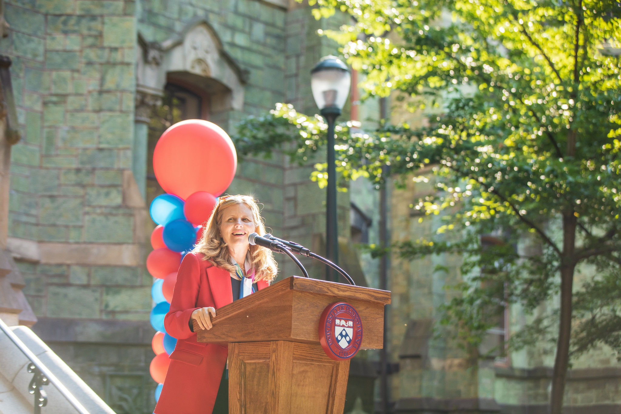 Penn President Liz Magill speaks to first-year students and families at the President and Provost's Welcome.