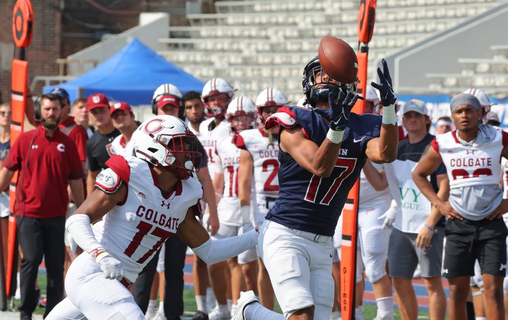 Junior wide receiver Sterling Stokes catches a pass against Colgate.