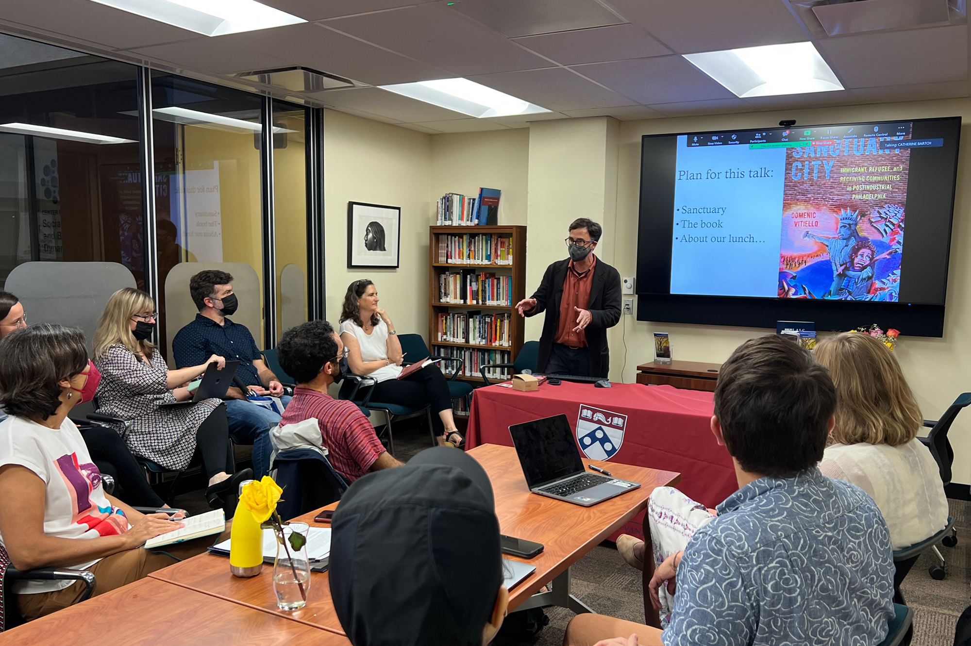 Domenic Vitiello addresses a group for a book talk at the Center for Latin  American and Latinx Studies