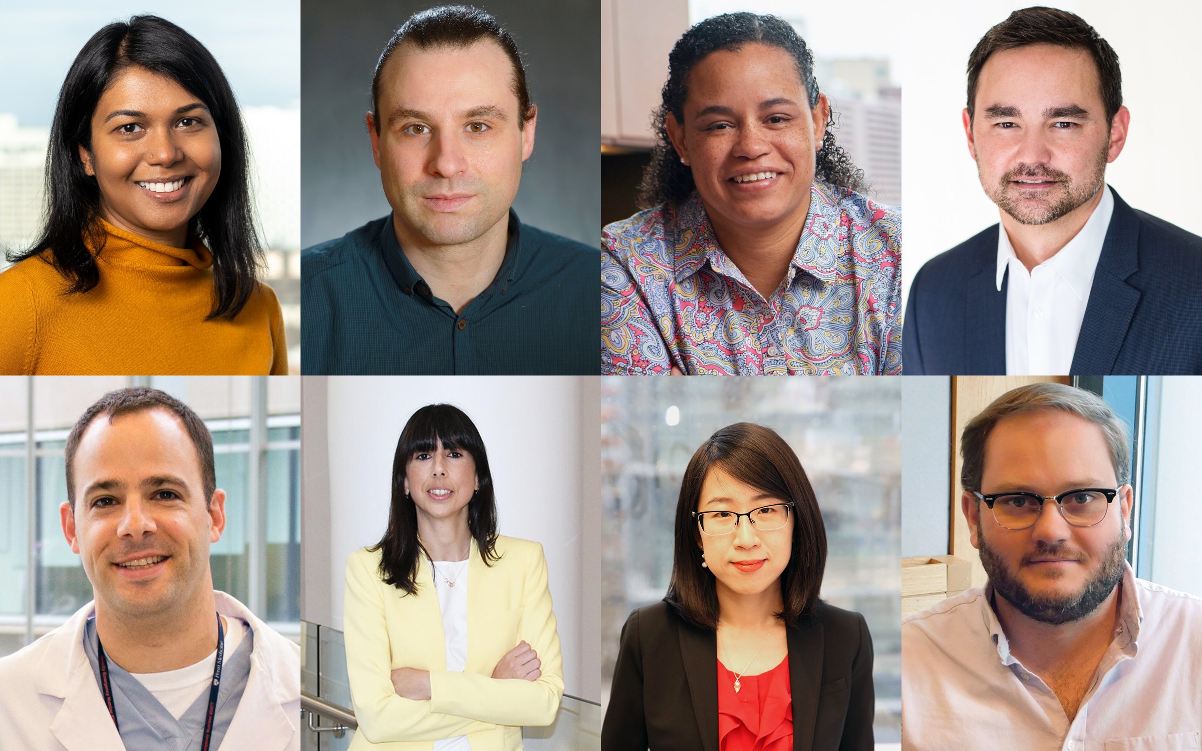 Eight Penn scientists have received NIH grants through High-Risk, High-Reward Research program. They are pictured left to right, top to bottom: Perelman School of Medicine’s Bushra Raj, Luca Busino, Donita Brady, Eric Witze, Terence Gade, Amelia Escolano, Chengcheng Jin, and George Burslem.