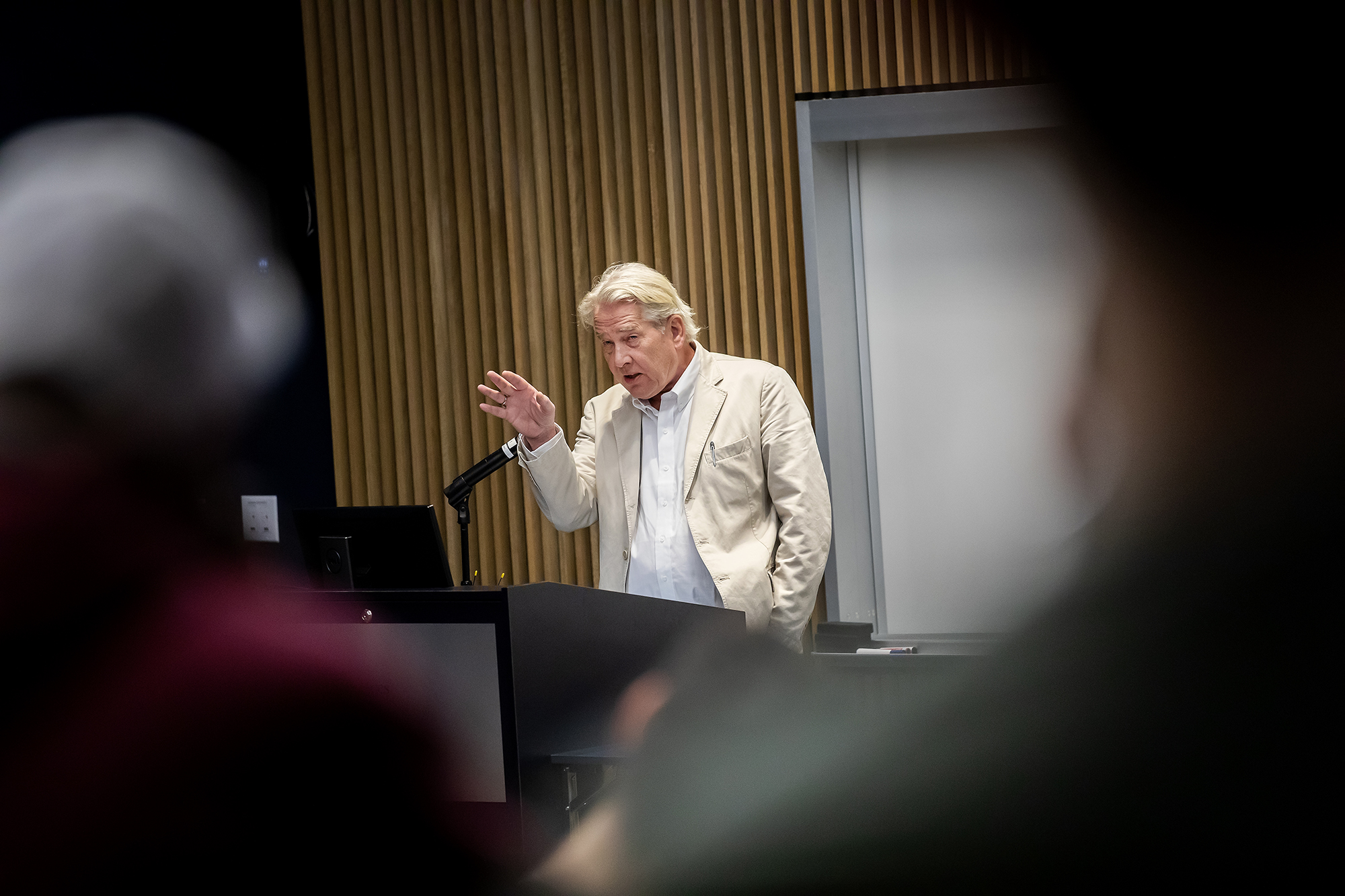 Tor Wennesland gestures as he speaks to an audience at the University of Pennsylvania