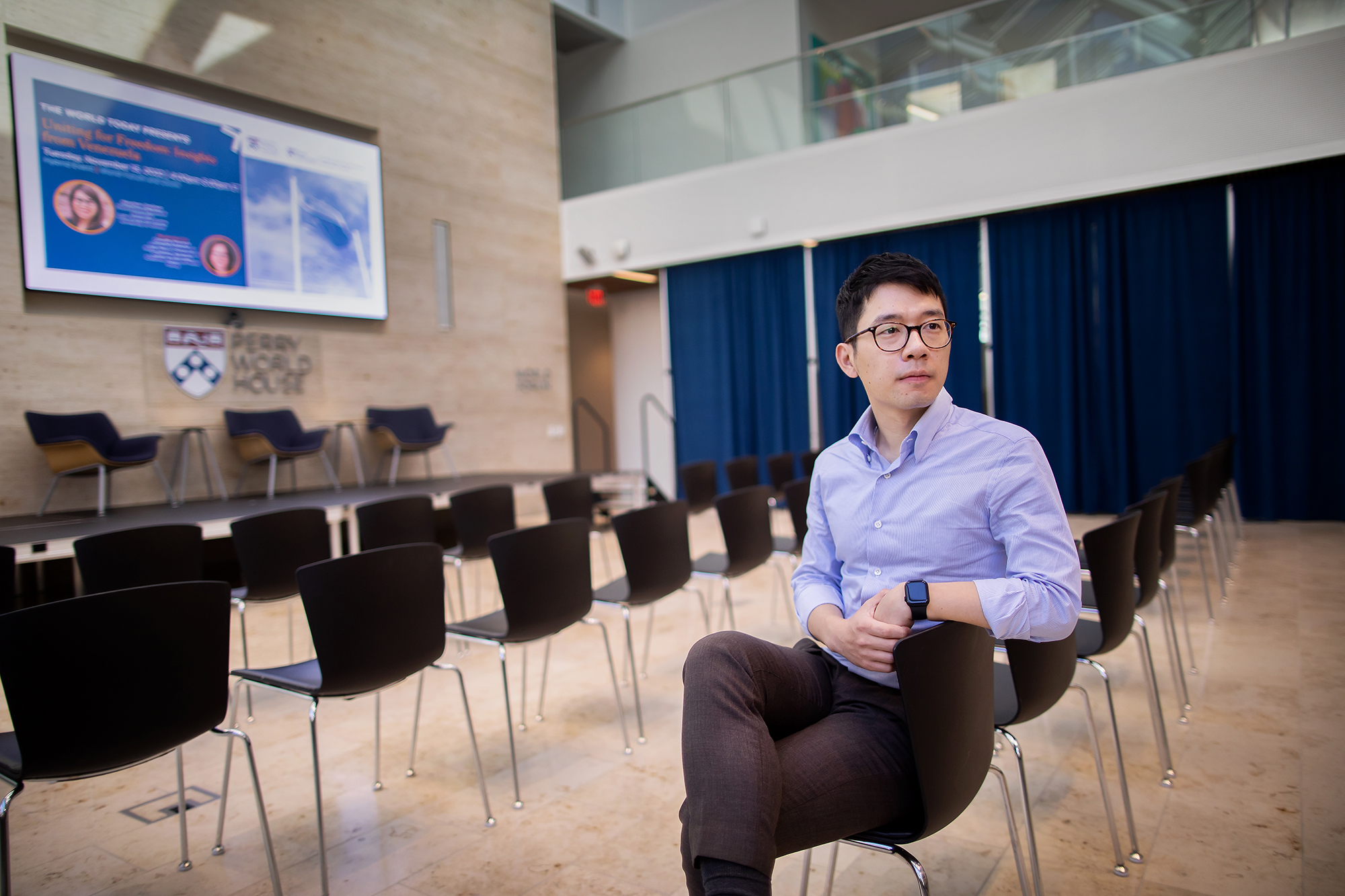 Hong Kong activist Nathan Law at Perry World House earlier this month. 