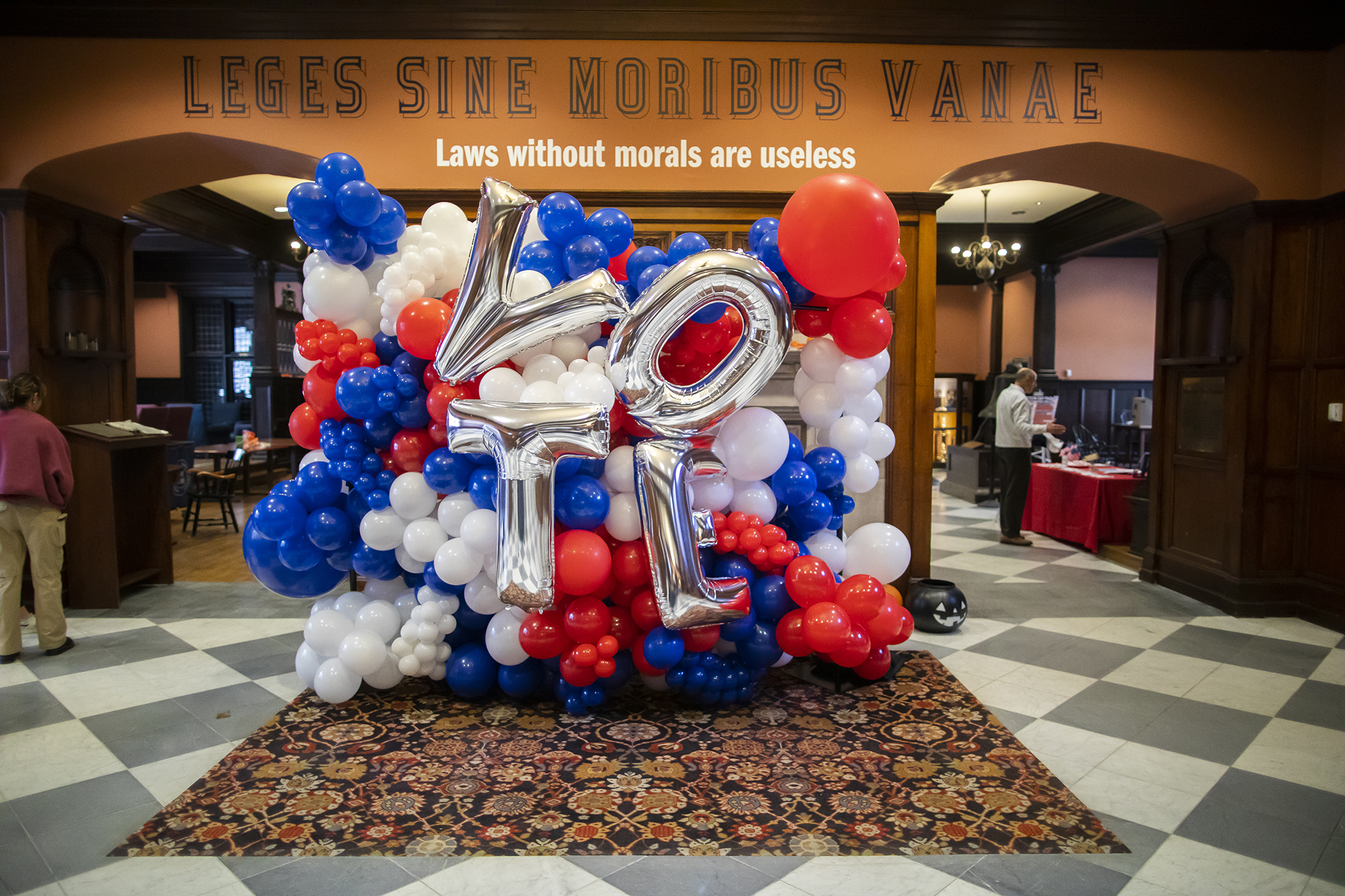 A display of balloons that read VOTE in Houston Hall.