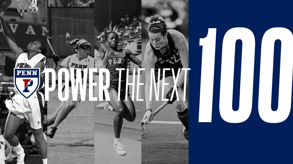 The Power the Next 100 logo shows women athletes competing in sports.