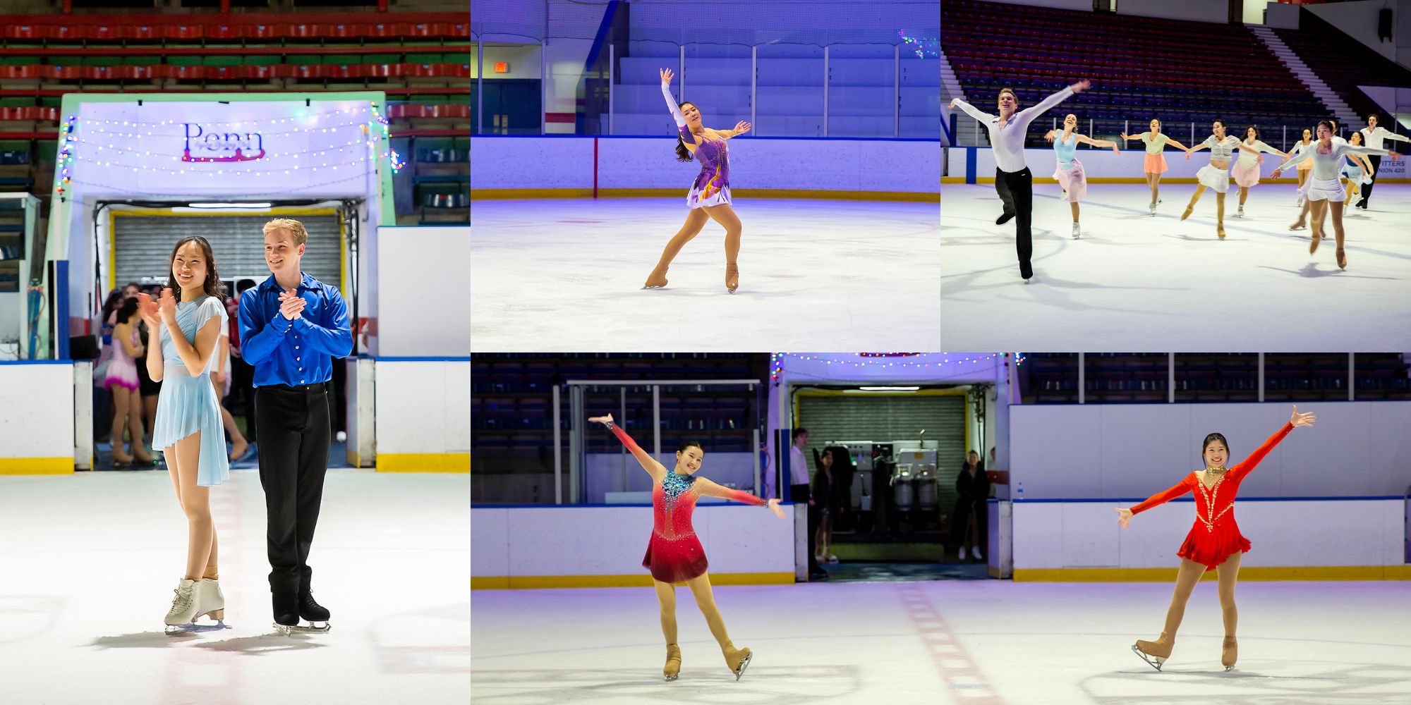 Four different shots of ice skaters performing various roles of The Nutcracker.