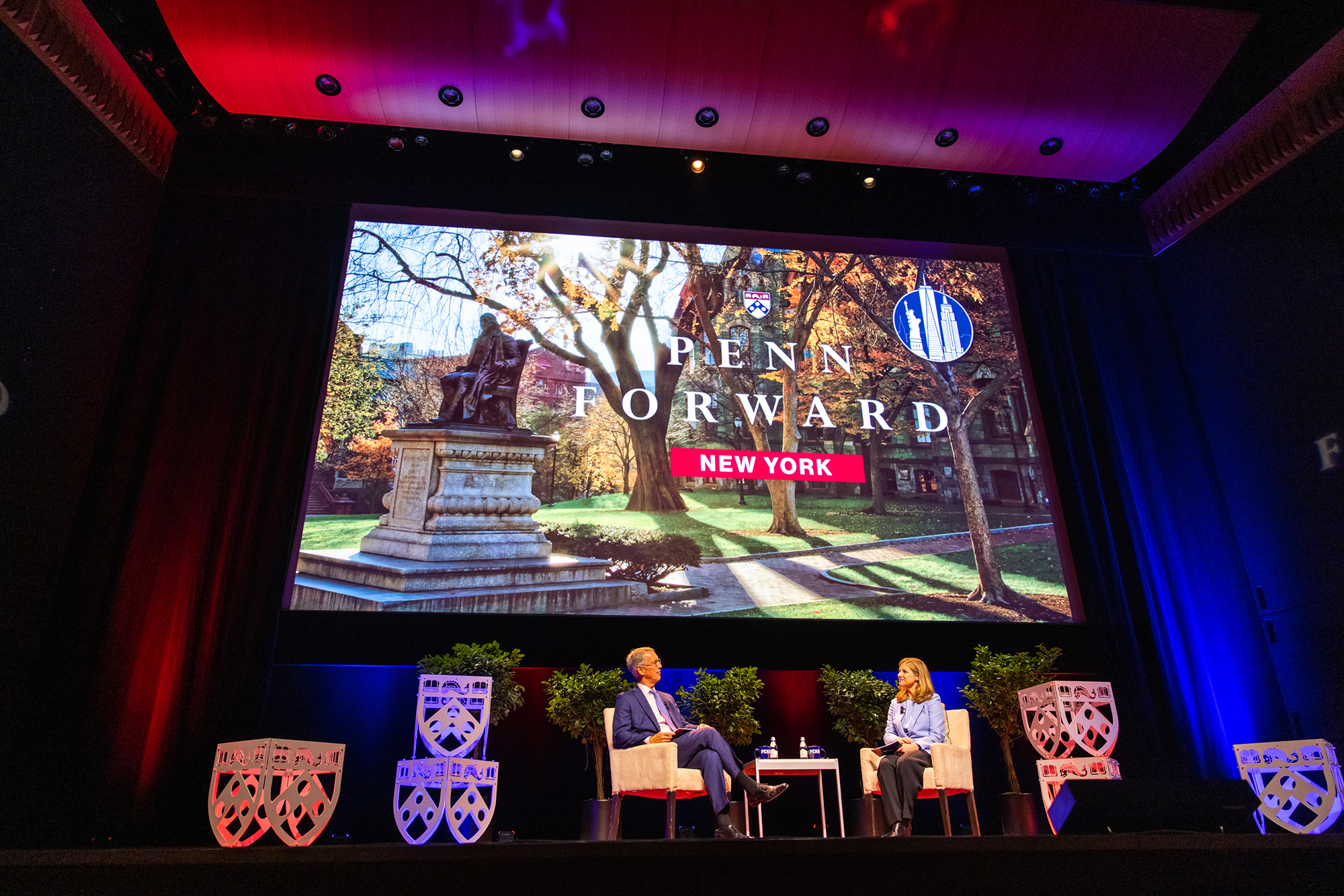 Penn President Liz Magill on stage for Penn Forward New York.