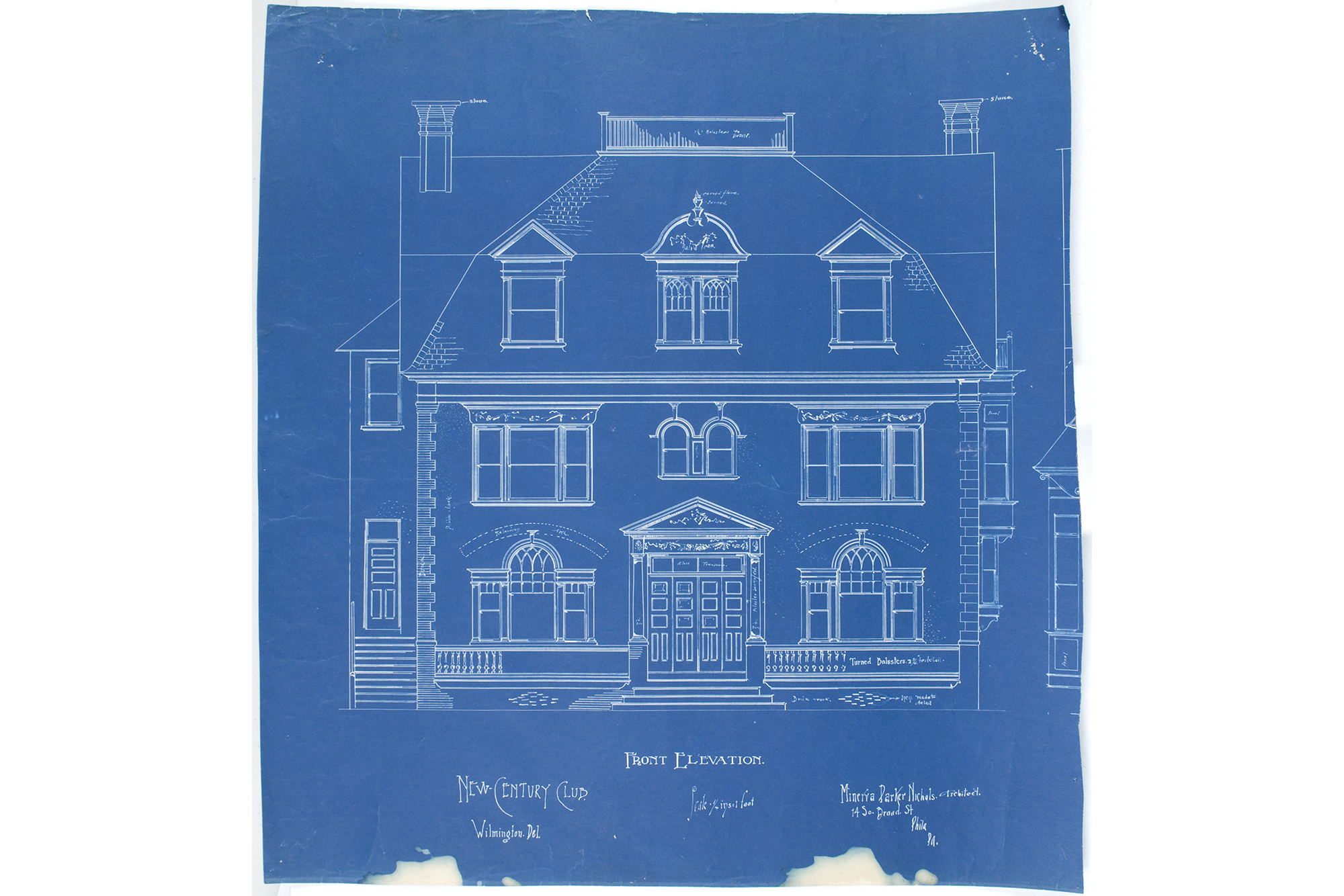 blueprint drawing of a three-story building