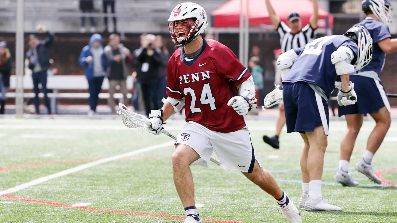 Lacrosse attacker Ben Smith sprints away after scoring a goal against Yale.