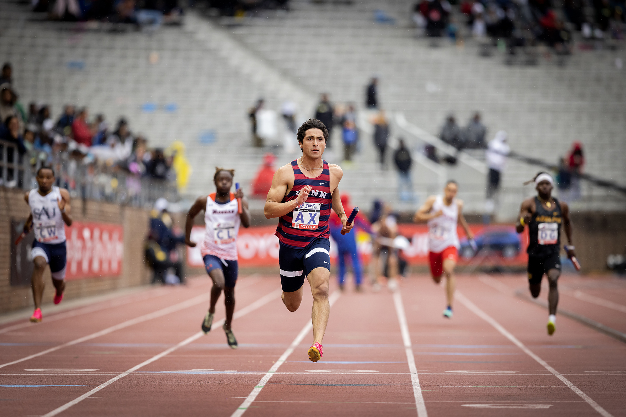 Aaron Stillitano, a second-year sprinter from Middletown, New Jersey, runs in the Penn Relays. Stillitano, first-year John Ruvo IV, second-year Holden Emery, and first-year Liam Going placed 10th in the College Men’s Sprint Medley Championship of America on Friday with a time of 3:34.98.