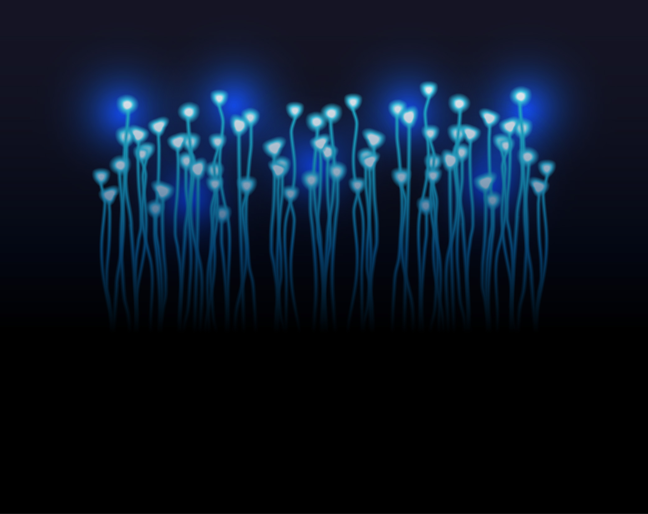 Neuron system model. Nerve bundles with glowing neurons at the ends. Vector illustration of the nervous system and neurological diseases.