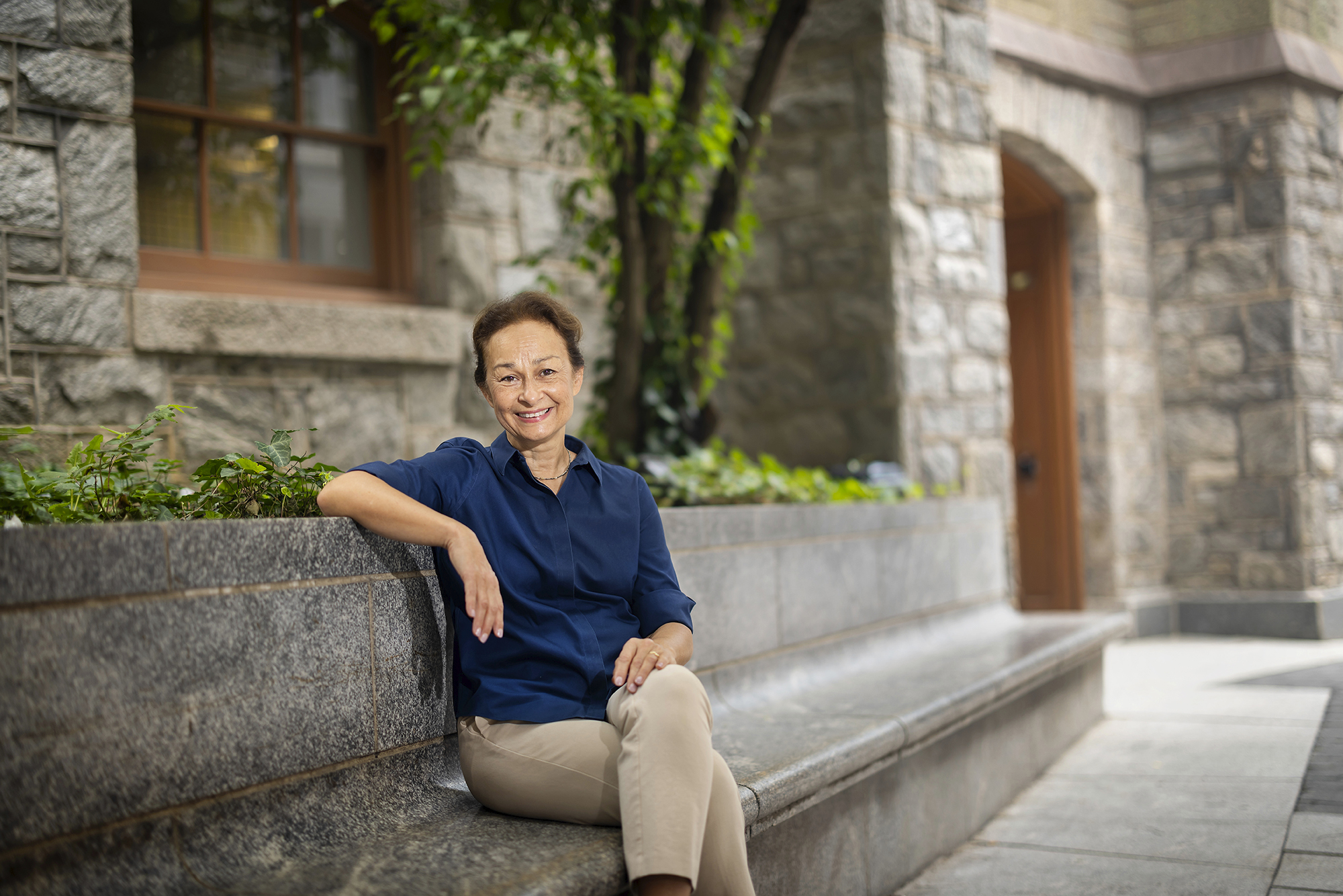 Feride Hatiboglu sits on a bench at Penn.