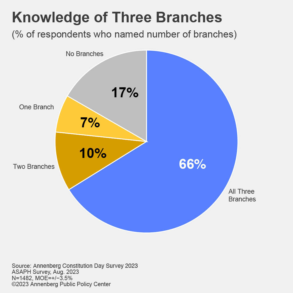 A pie chart measuring American’s knowledge of the three branches of government.
