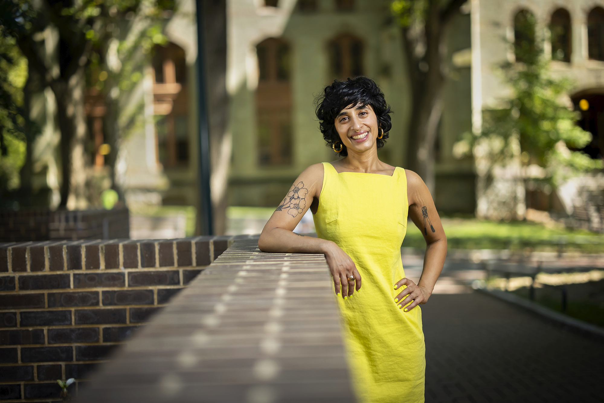 Sukaina Hirji poses outside Cohen Hall.