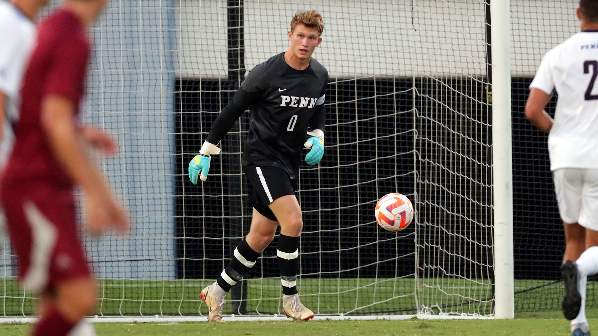 Nick Christoffersen prepares to kick the ball away from the goal during a game. 