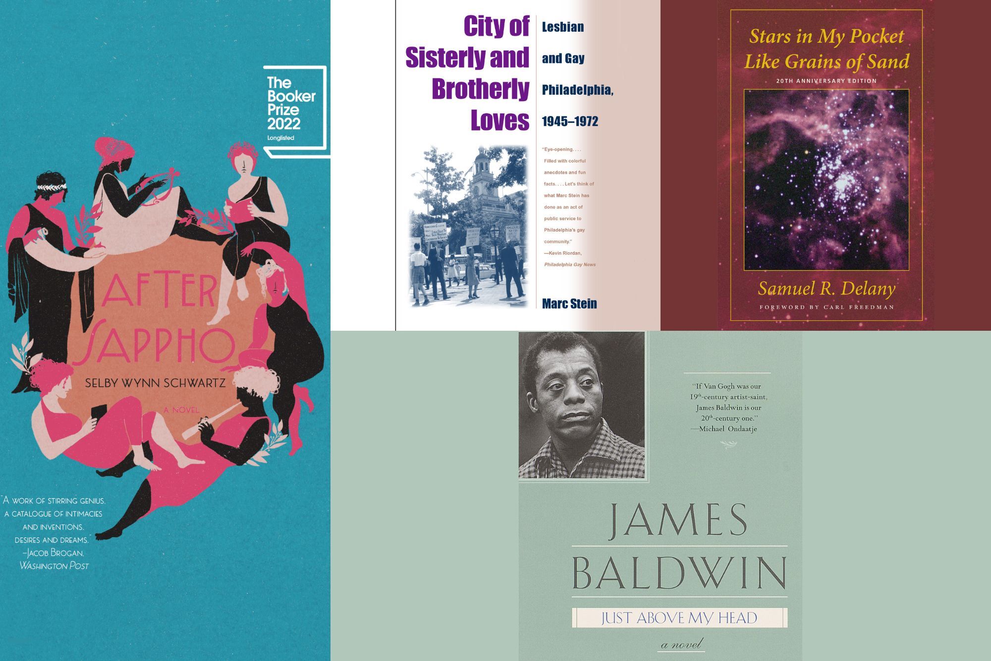 Various book covers of queer texts.