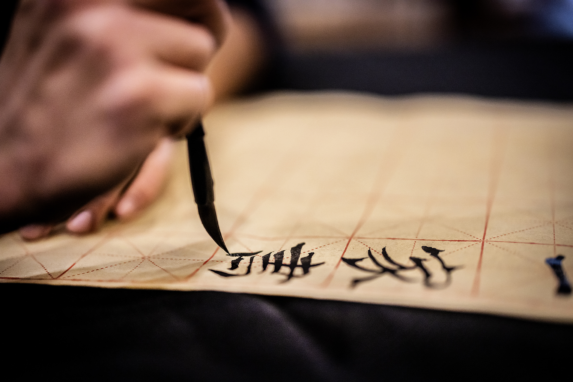 Chinese calligraphy brush strokes against paper.