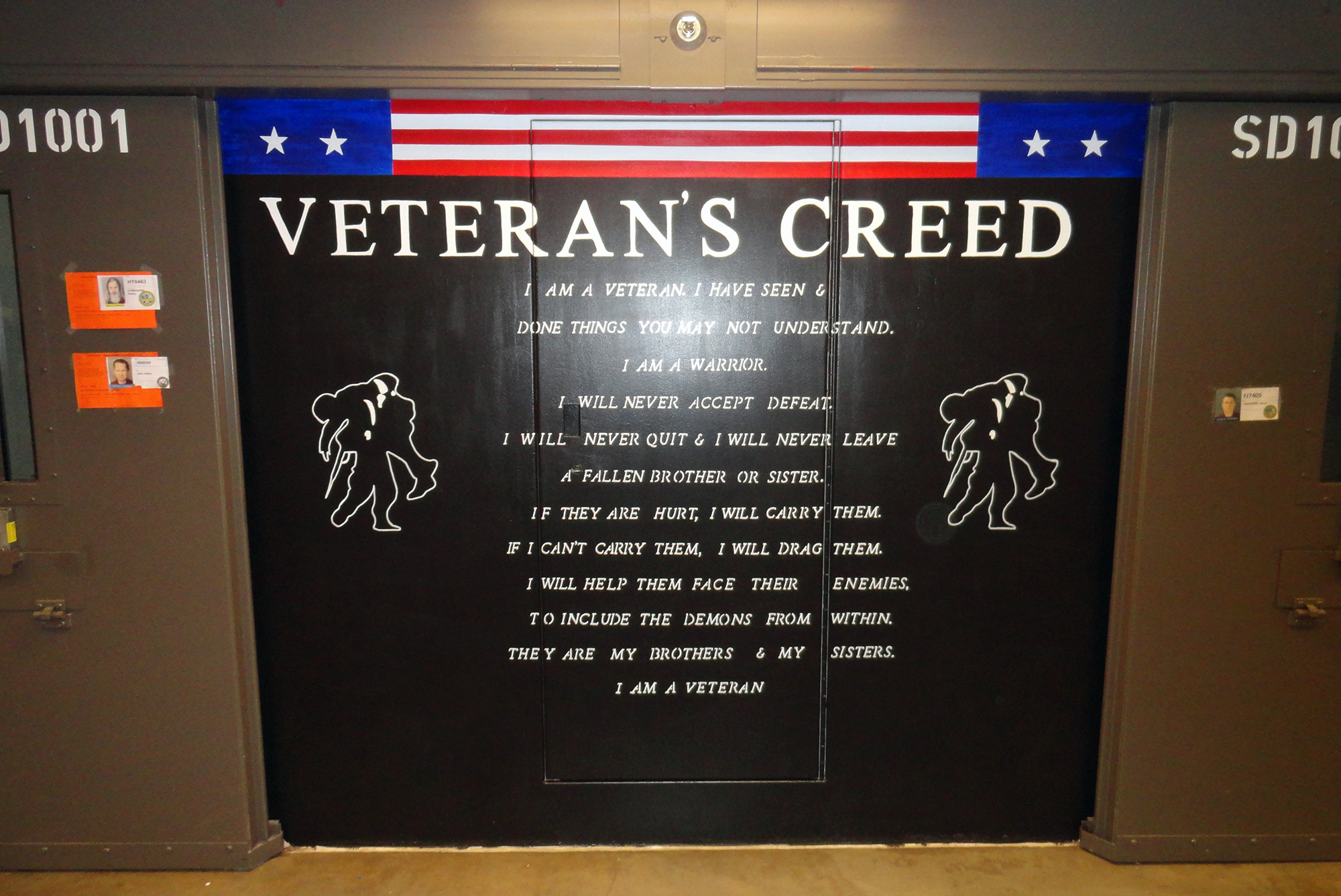 Handpainted mural of the Veteran's Creed inside SCI-Phoenix's Veterans Service Unit