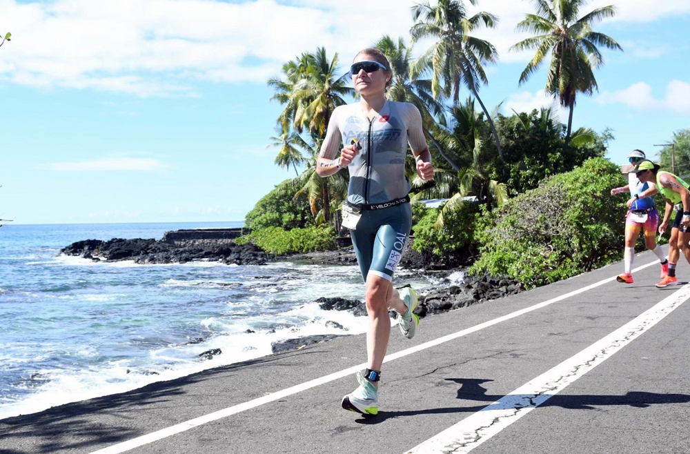 Ava Warfel running the IRONMAN race in Hawaii.