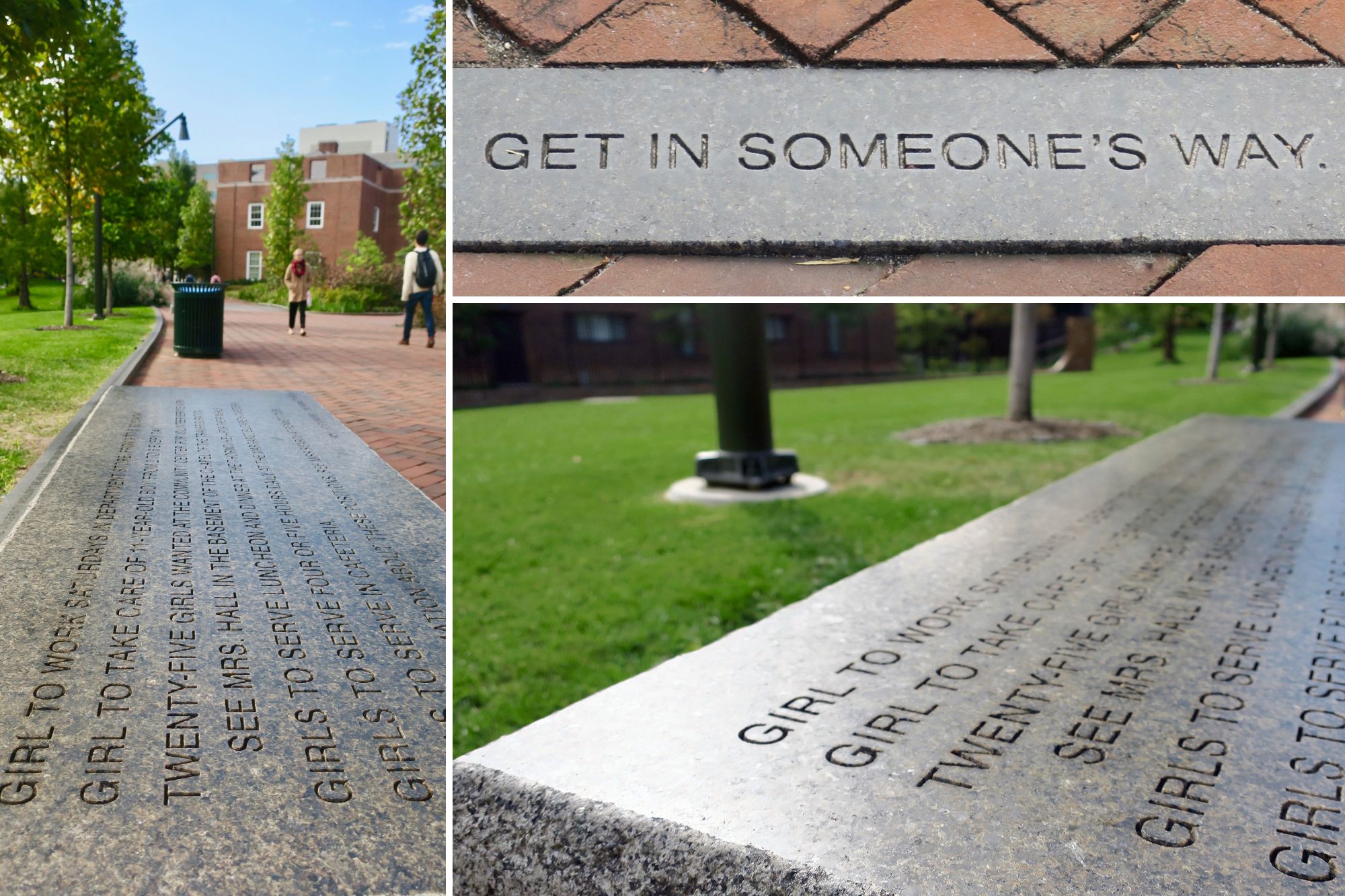 Three shots of Jenny Holzer’s 125 Years installation on Penn’s campus.