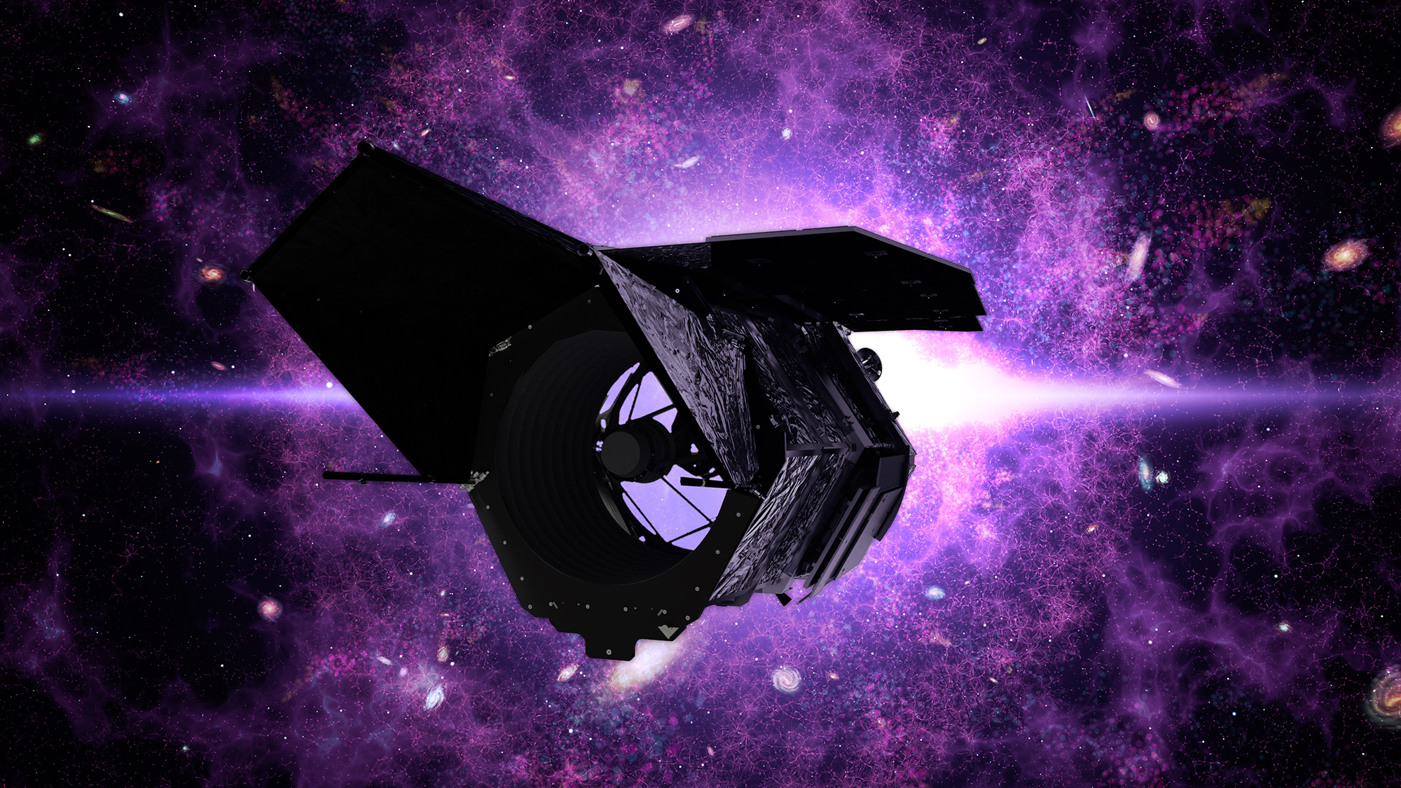 spy satellite rendering with purple background