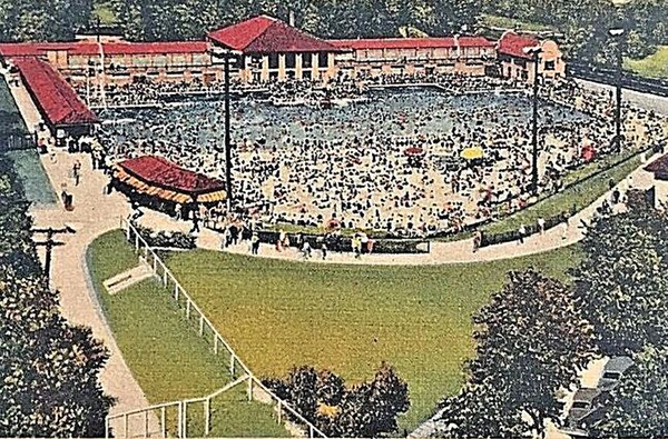 A vintage postcard of a public pool in Philadelphia.