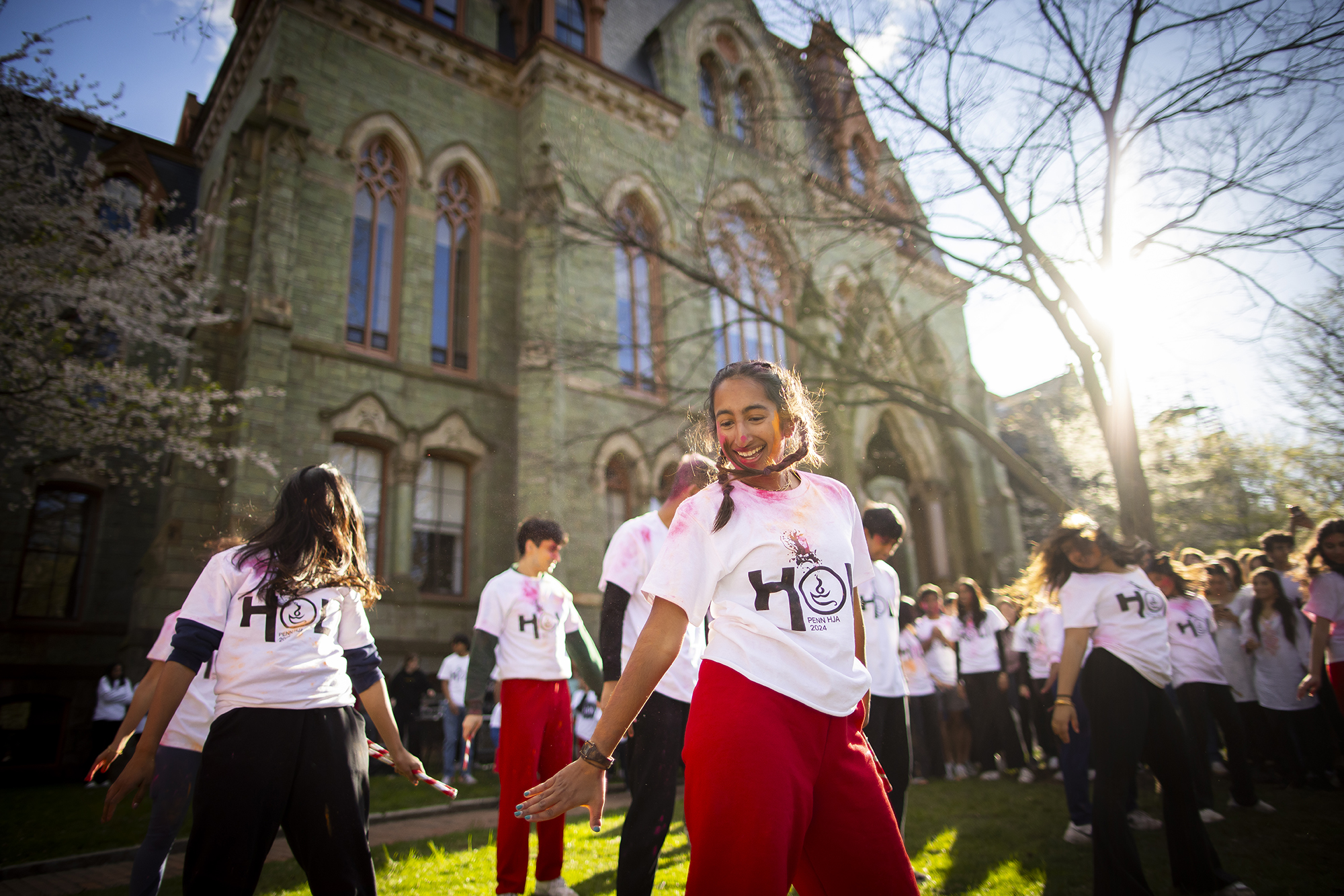 Penn dancers perform a dance for Holi in front of College Hall.