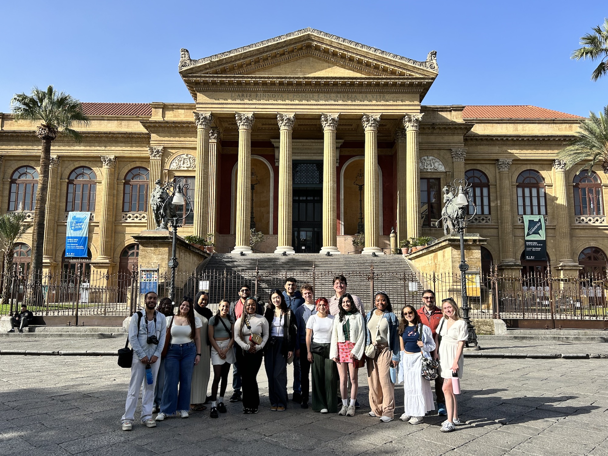 Students in front of Palermo's Teatro Massimo, the third-largest opera house in Europe. 