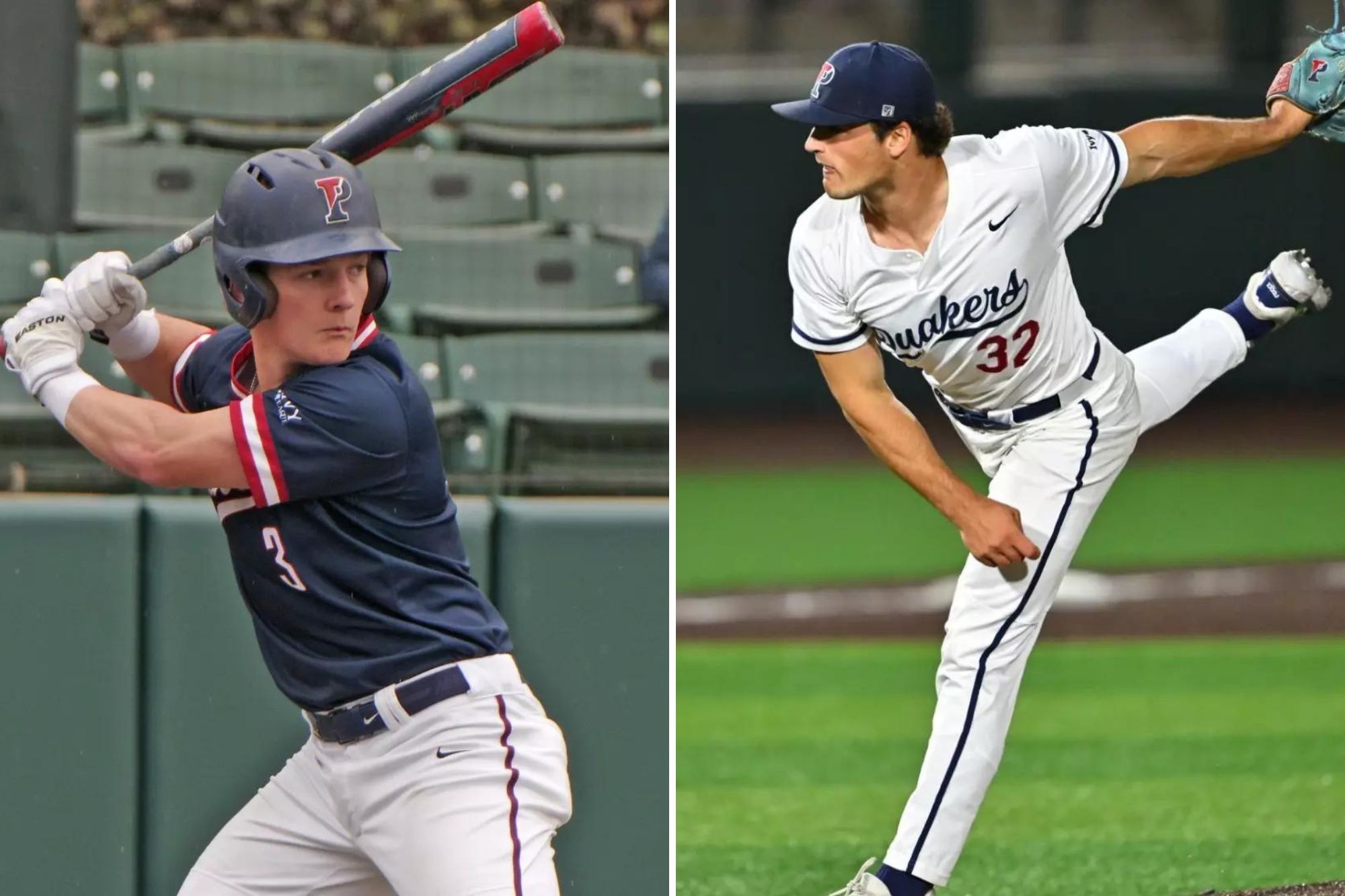 Left, Jackson Appel at bat; right: Eli Trop pitching.