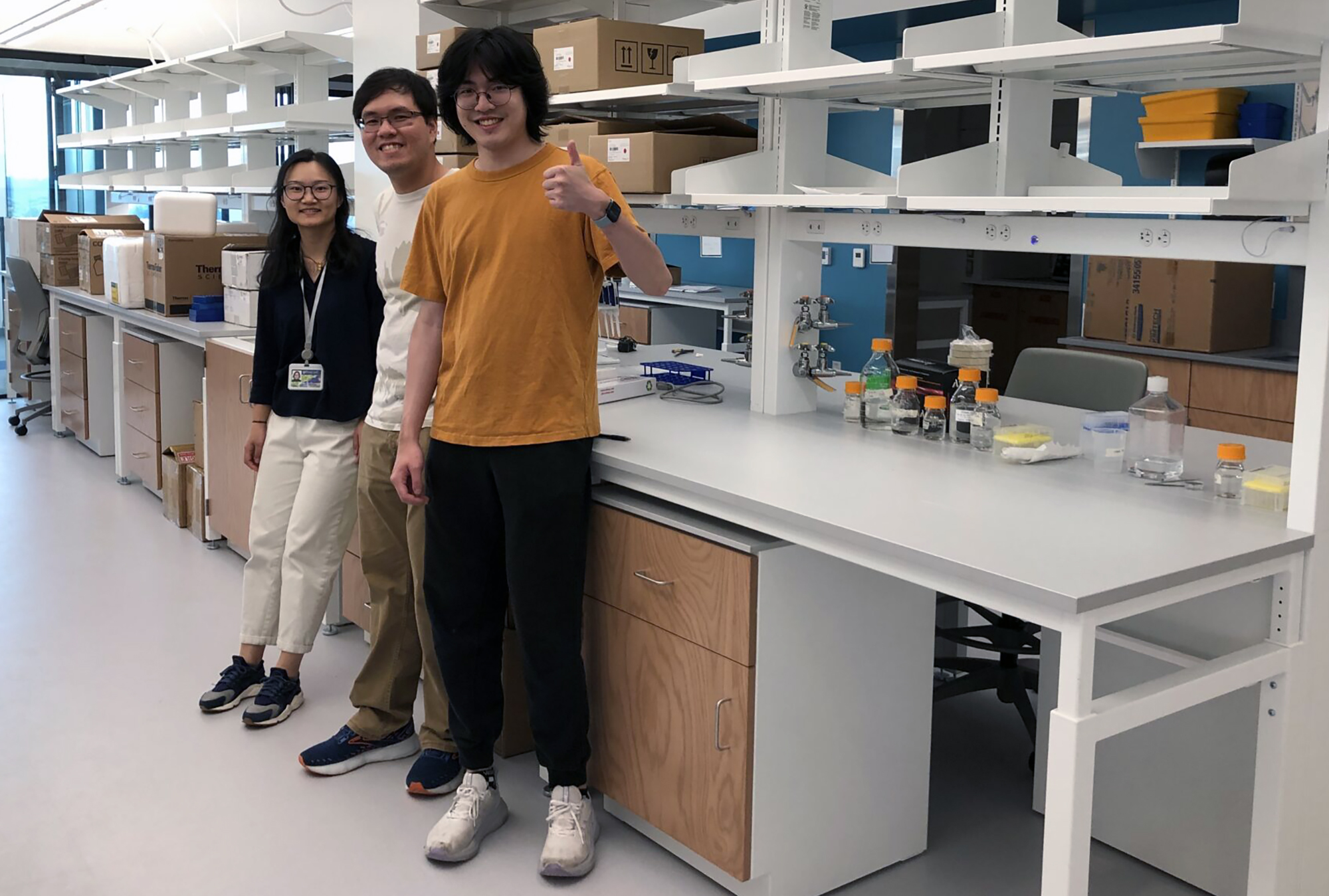 Yihui Shen and two lab partners in her lab.