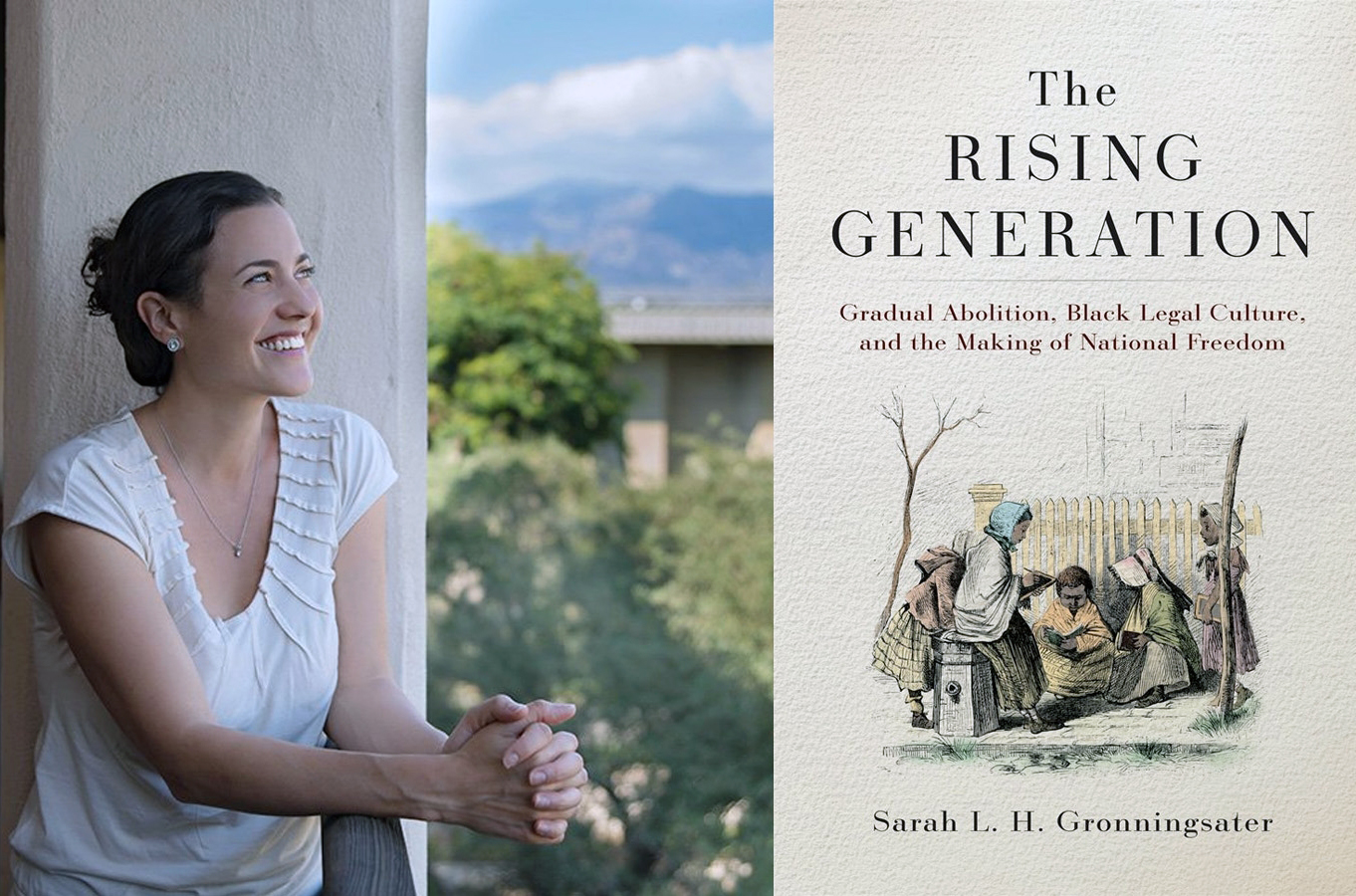 Sarah Gronningsater and the cover of her book, “The Rising Generation.”