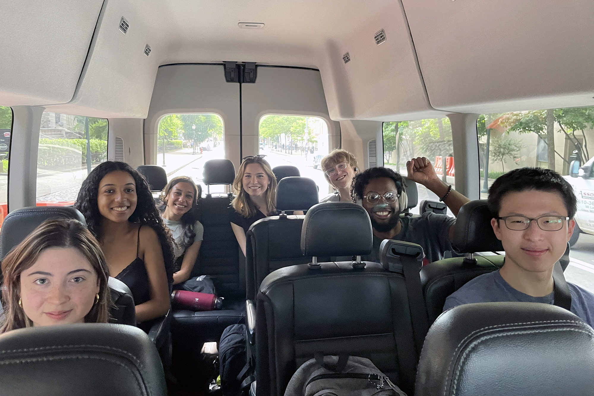 Members of Penn’s Political Empathy Lab on the bus to Allentown PA.