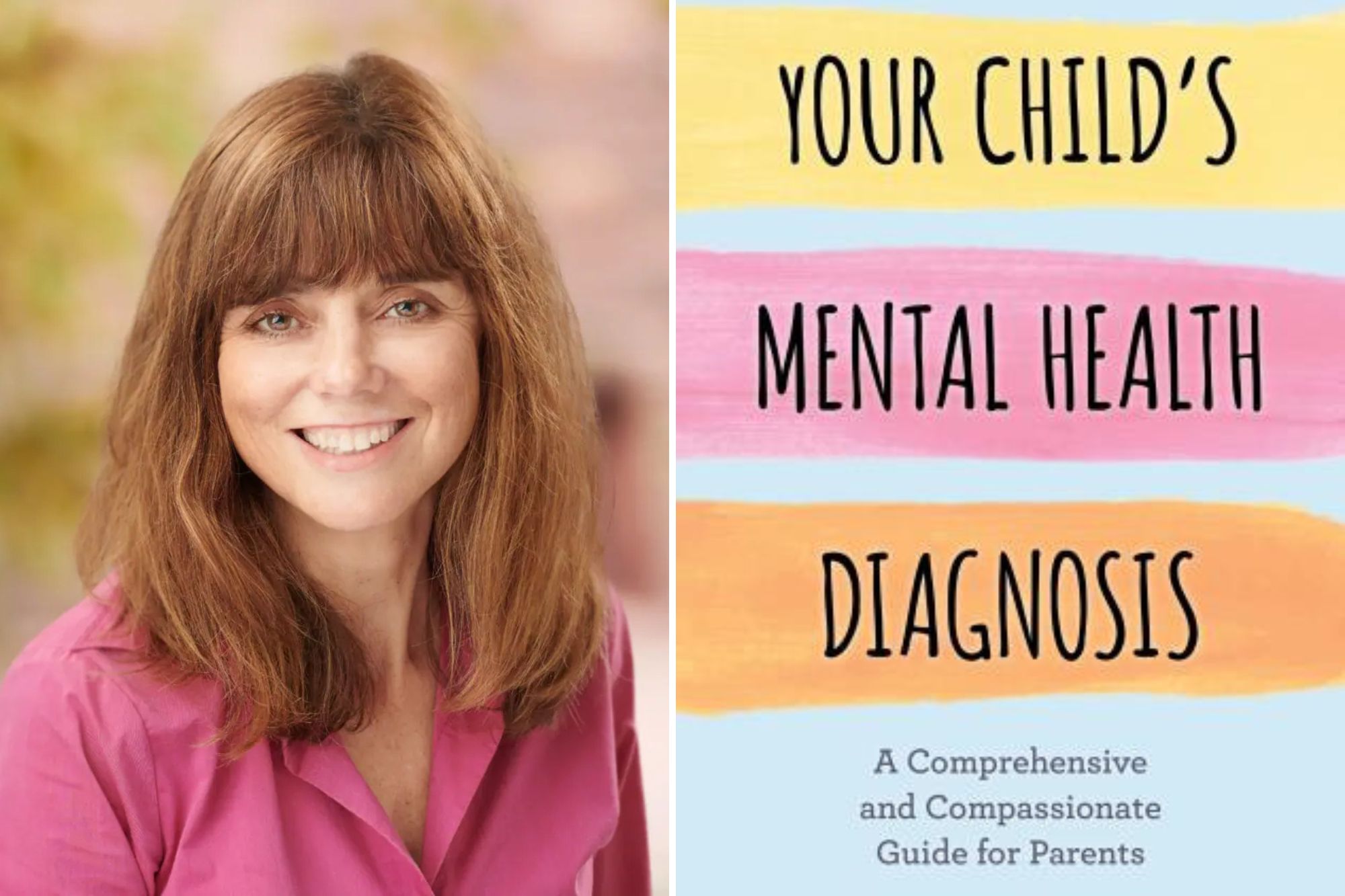 Jacqueline Corcoran and her book cover, “Your Child’s Mental Health Diagnosis.”