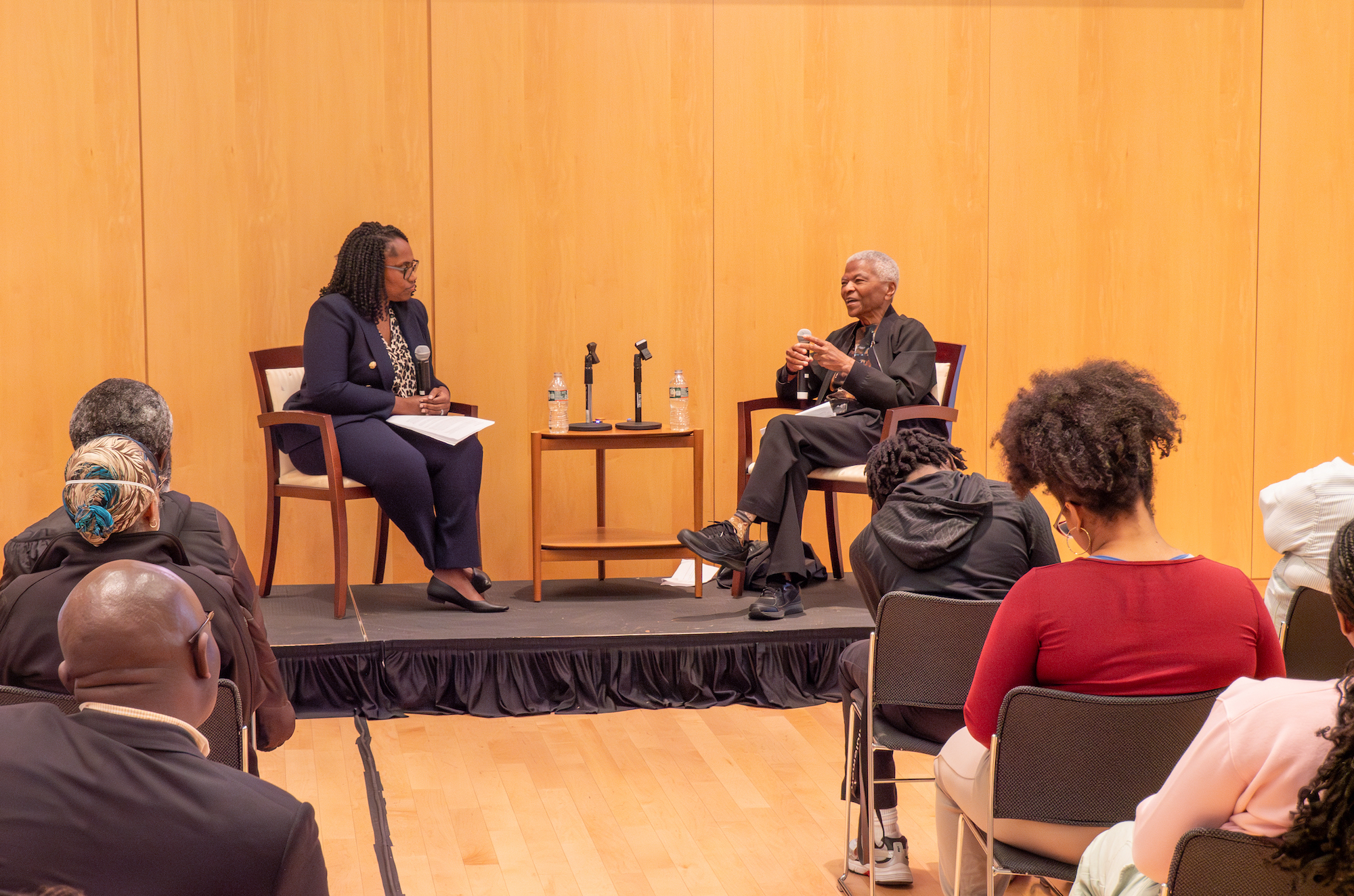 Marcia Chatelain and Mary Frances Berry converse on a stage in front of an audience