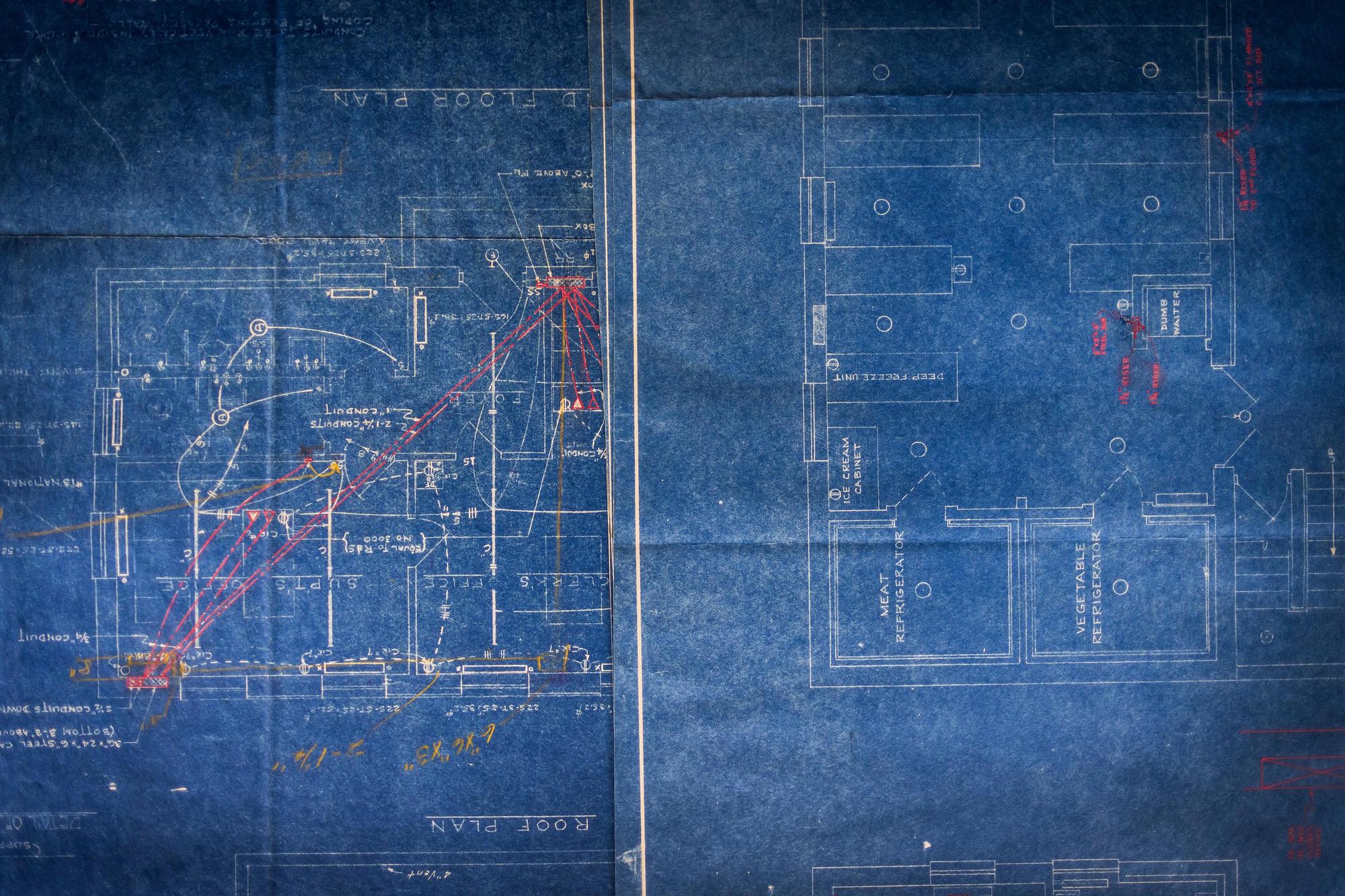 A blueprint of a historic public market.