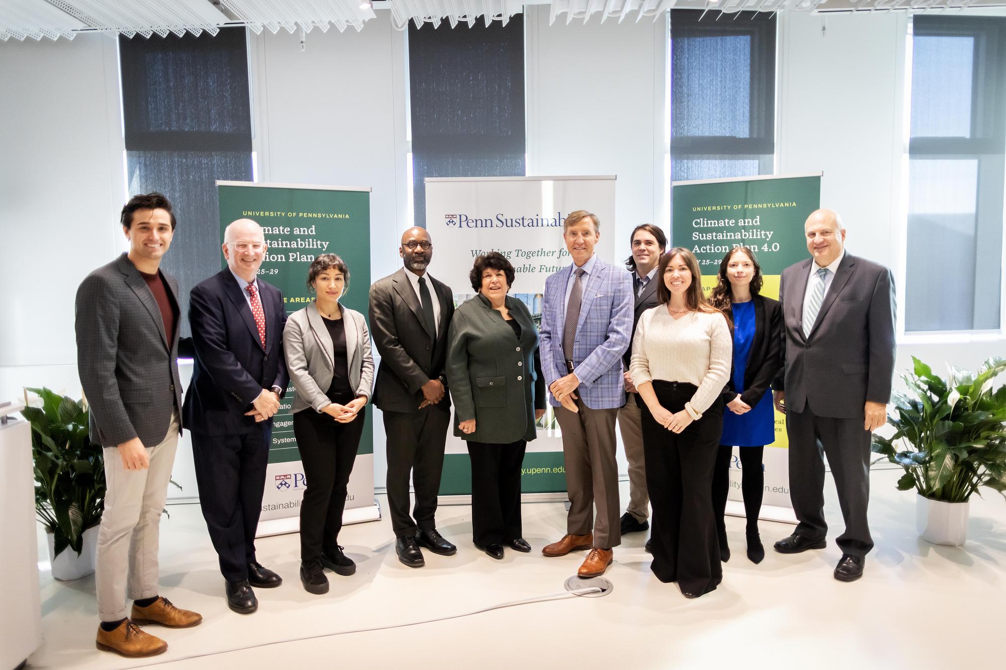 (left to right): Austin Sutherland; Kevin Mahoney, Provost John L. Jackson, Jr.; Anne Papageorge, J. Larry Jameson; Noah Swistak, Nina Morris, Anna Balfanz, and Craig Carnaroli.