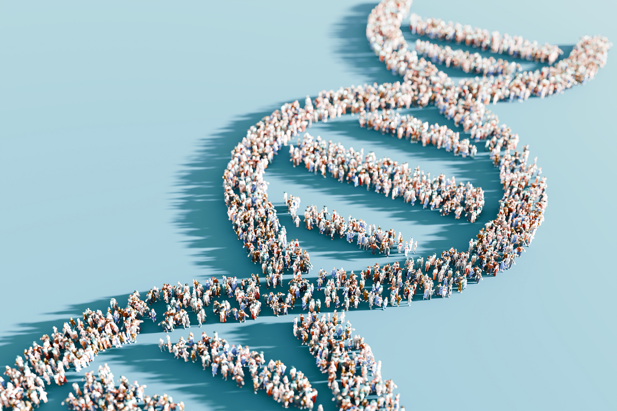 A DNA strand made up of crowds of people.