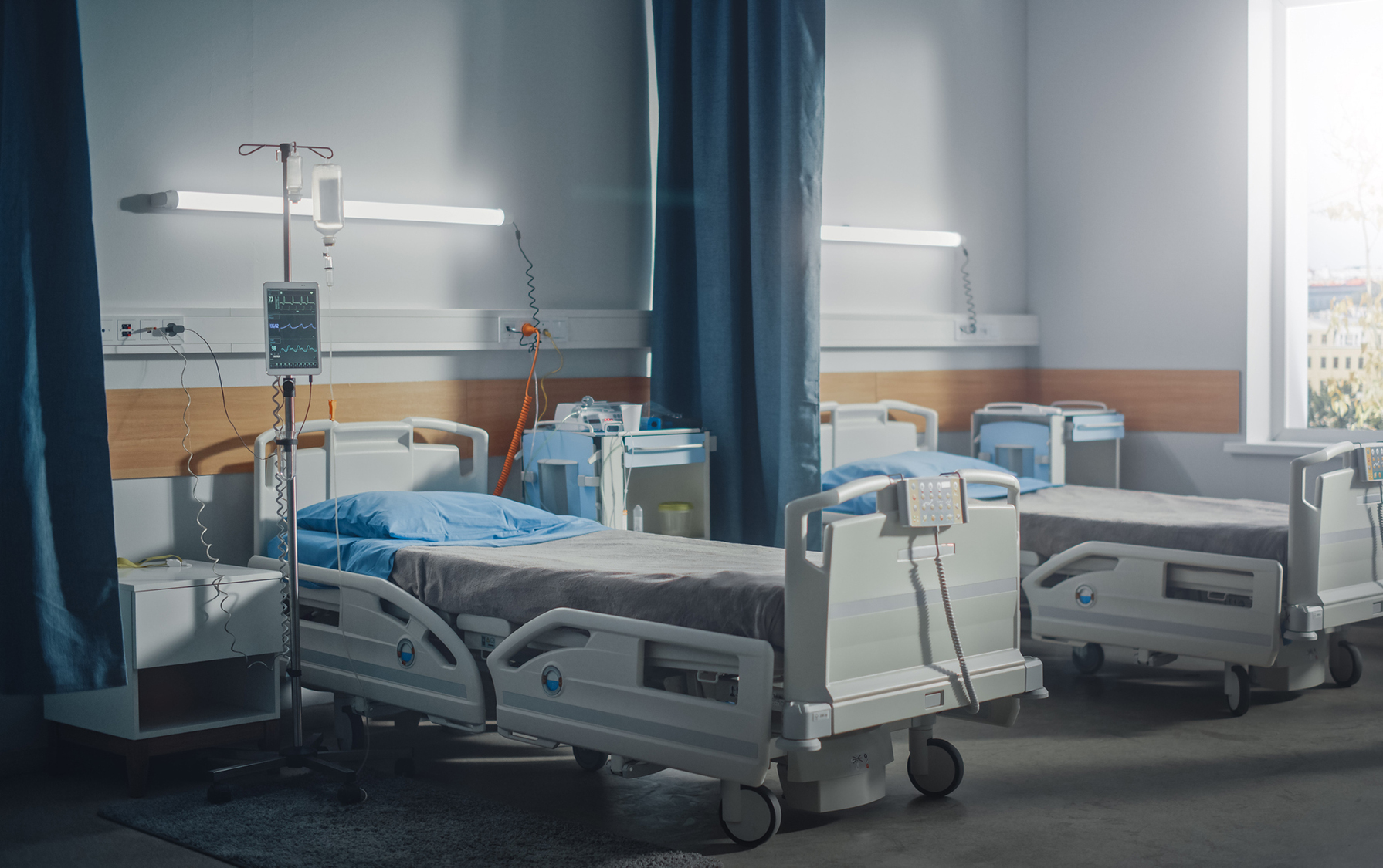 Empty hospital beds in an IC unit.